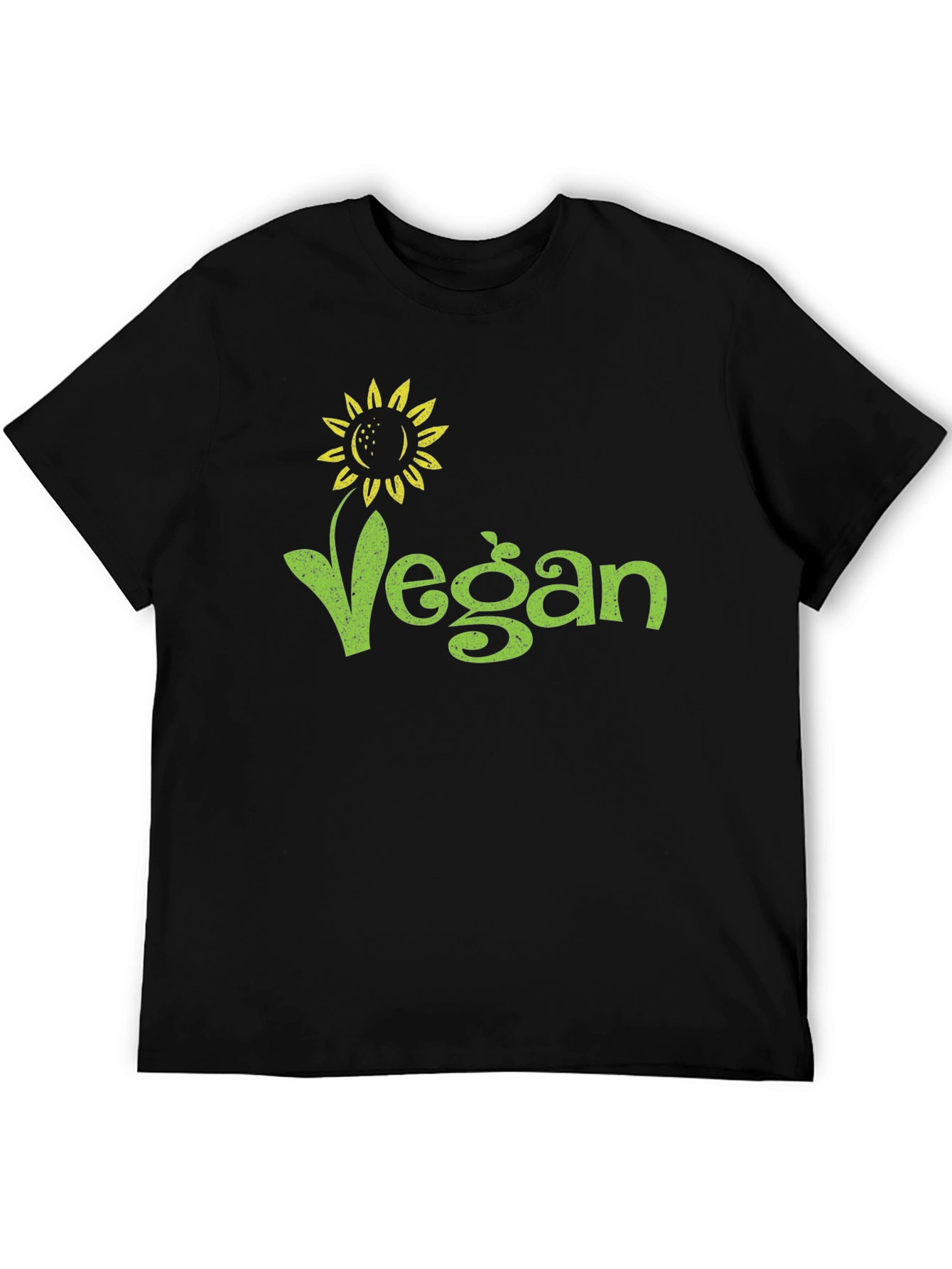 Vegan Sunflower Graphic Tee - Black Cotton T-Shirt