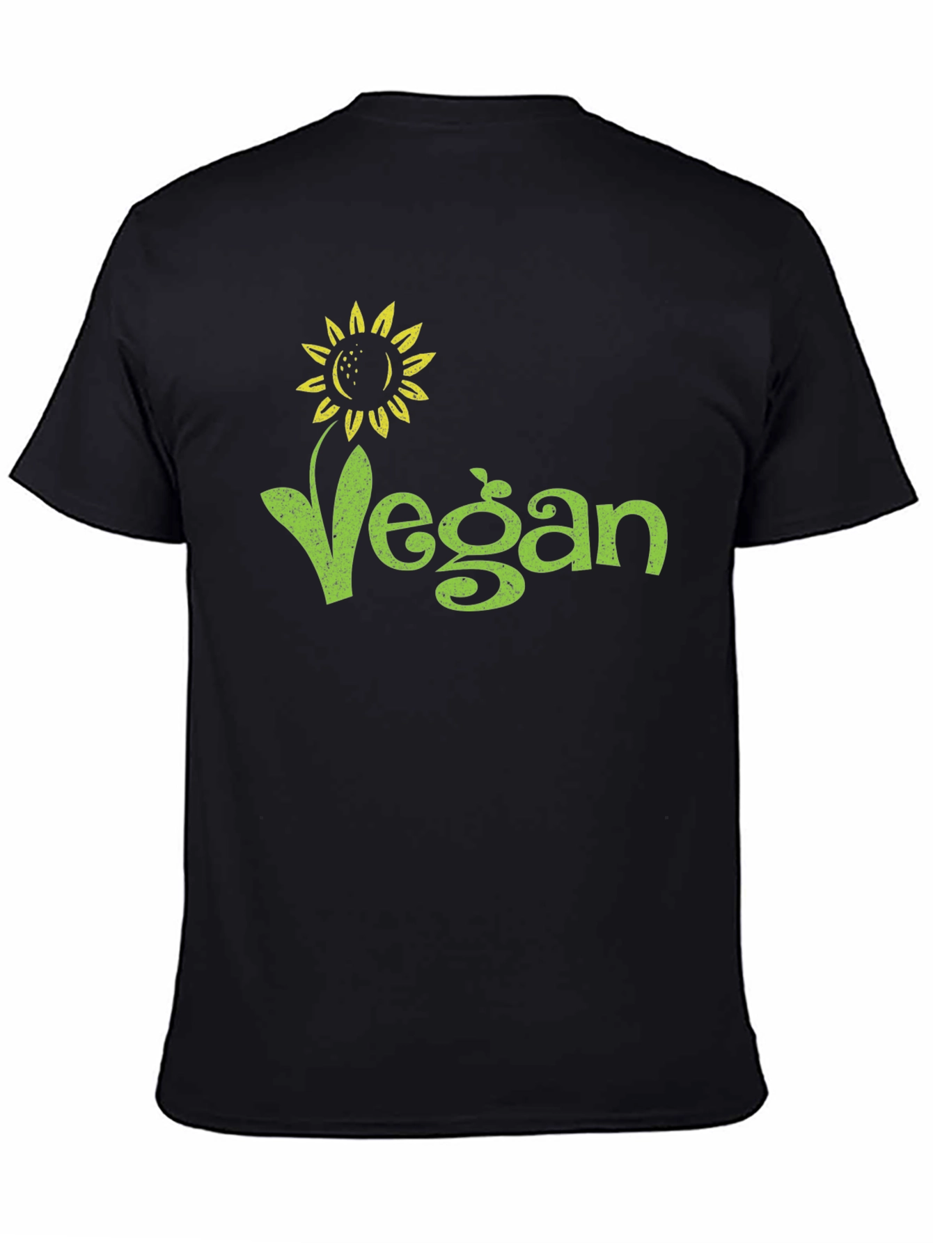 Vegan Sunflower Graphic Tee - Black Cotton T-Shirt