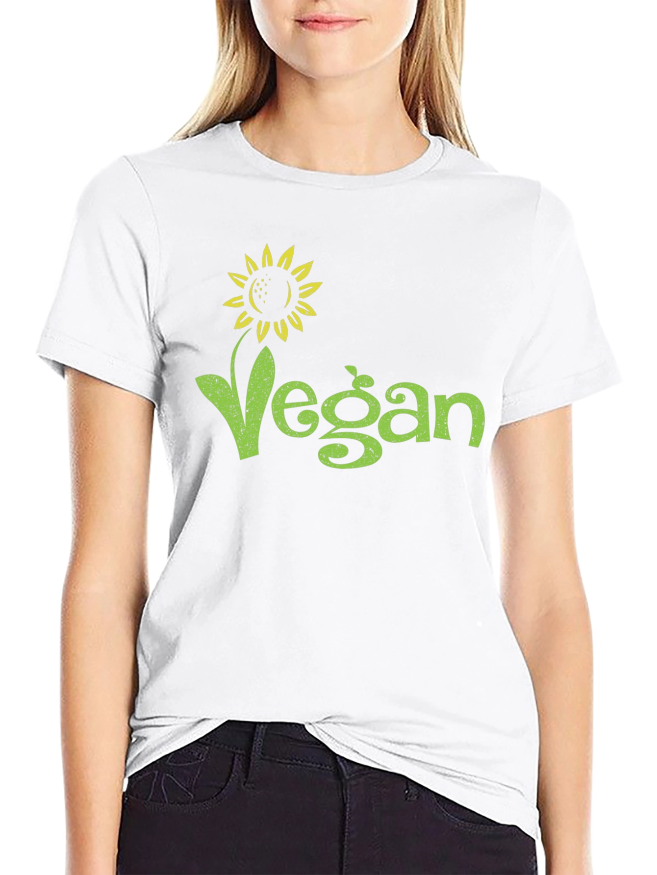 Vegan Sunflower Graphic Tee - Black Cotton T-Shirt