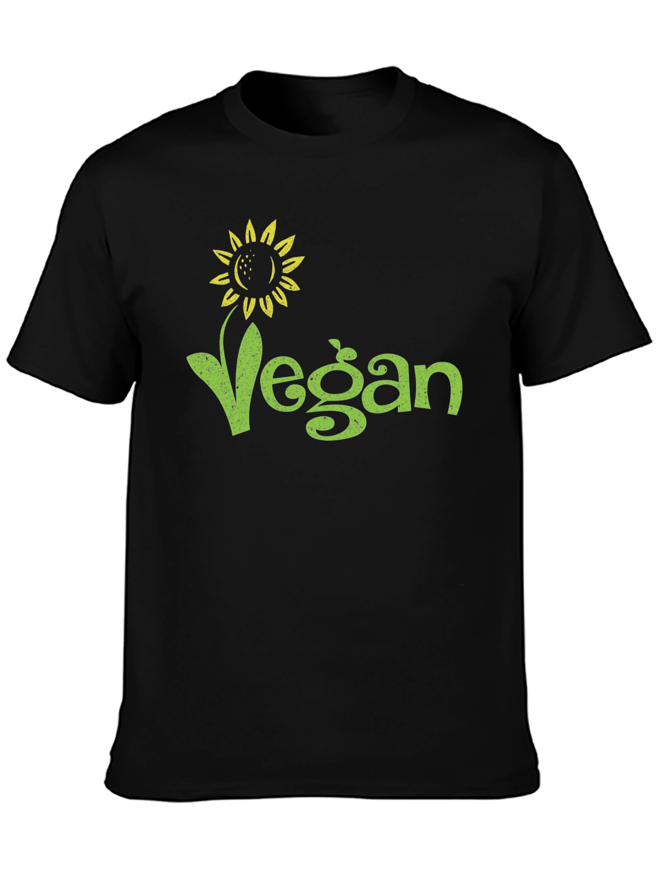 Vegan Sunflower Graphic Tee - Black Cotton T-Shirt