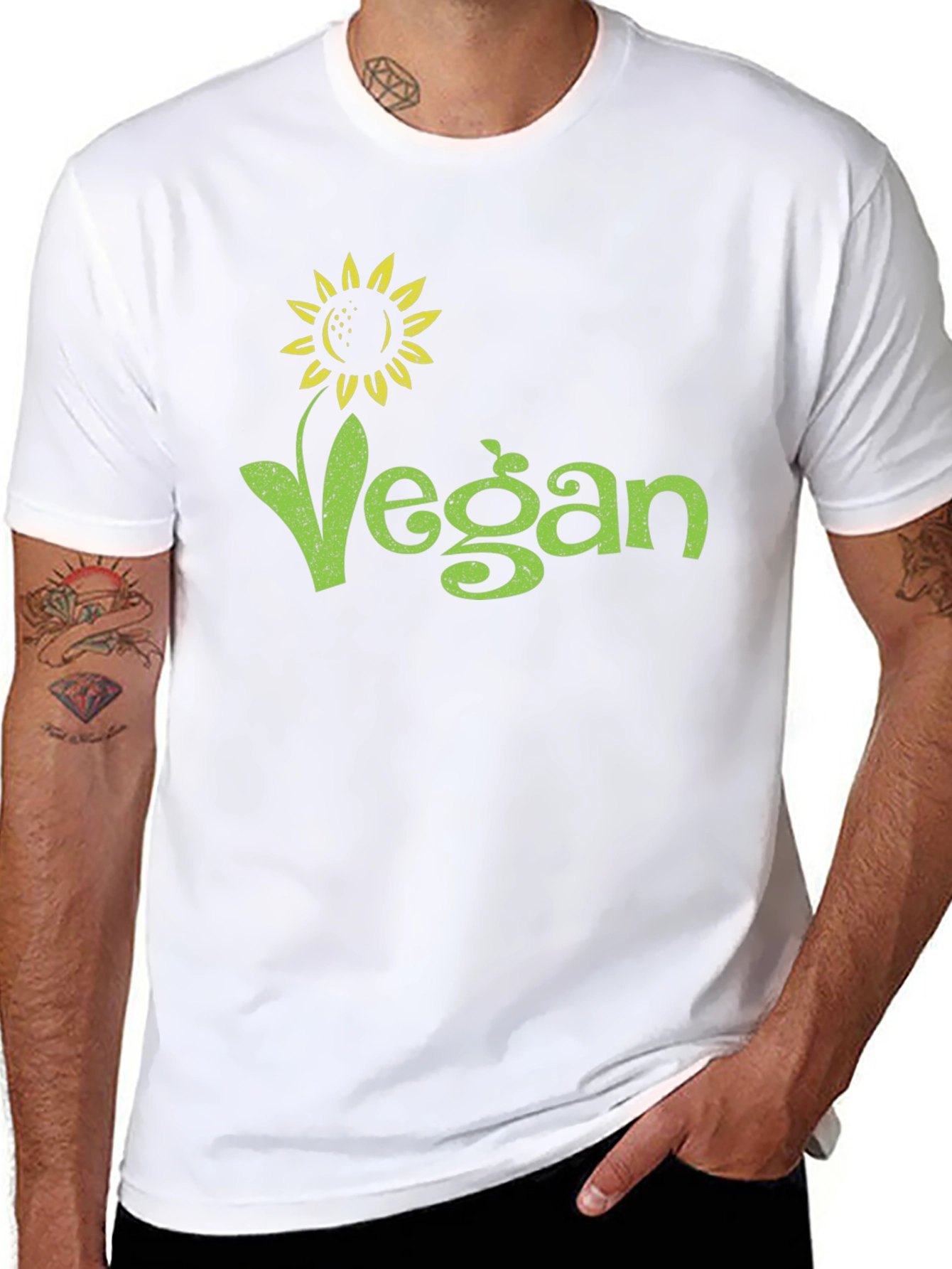 Vegan Sunflower Graphic Tee - Black Cotton T-Shirt