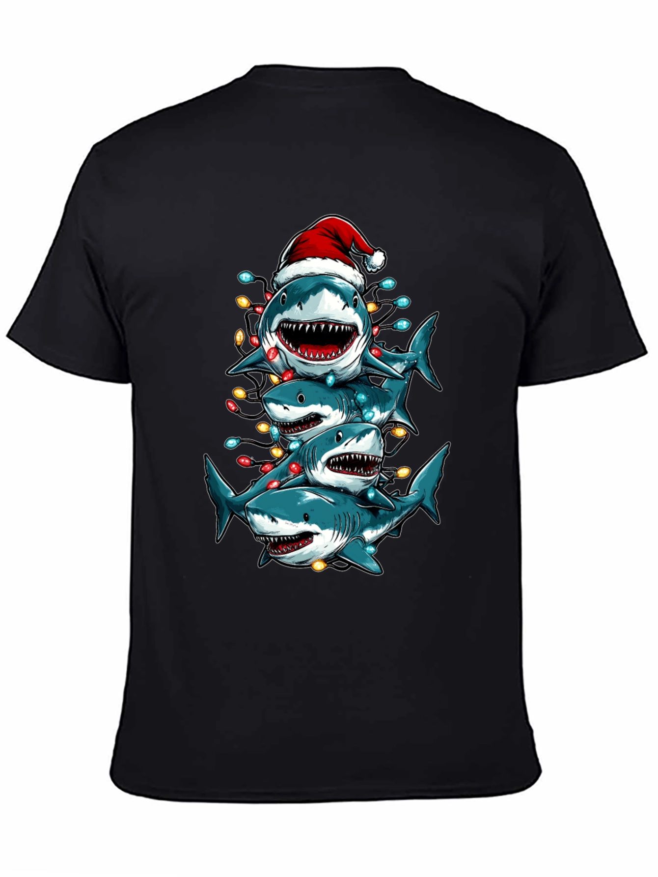 Christmas Shark Stack T-Shirt Holiday Tee