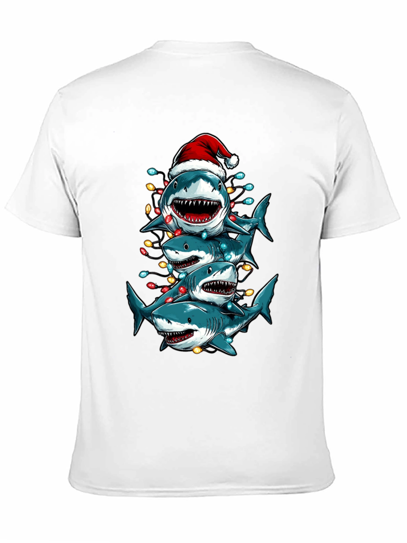 Christmas Shark Stack T-Shirt Holiday Tee