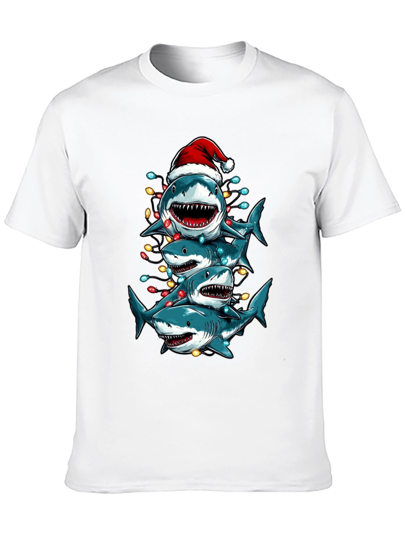 Christmas Shark Stack T-Shirt Holiday Tee
