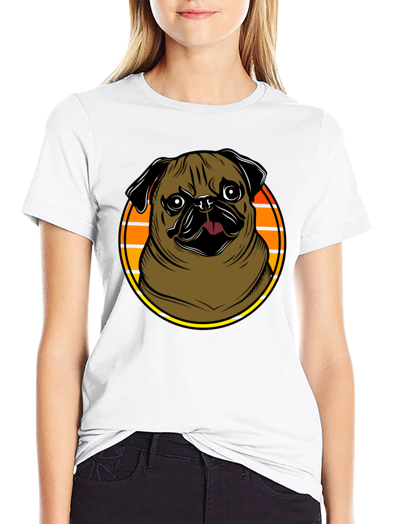 Pug Graphic Tee - Retro Sunset Design