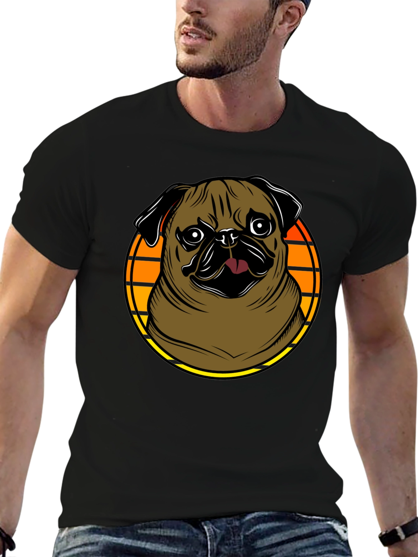 Pug Graphic Tee - Retro Sunset Design