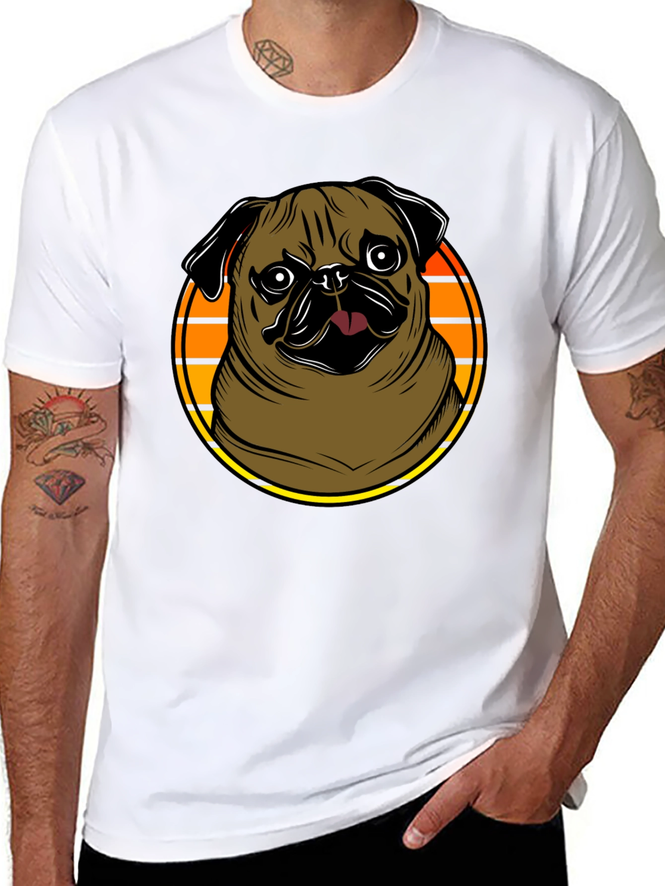 Pug Graphic Tee - Retro Sunset Design