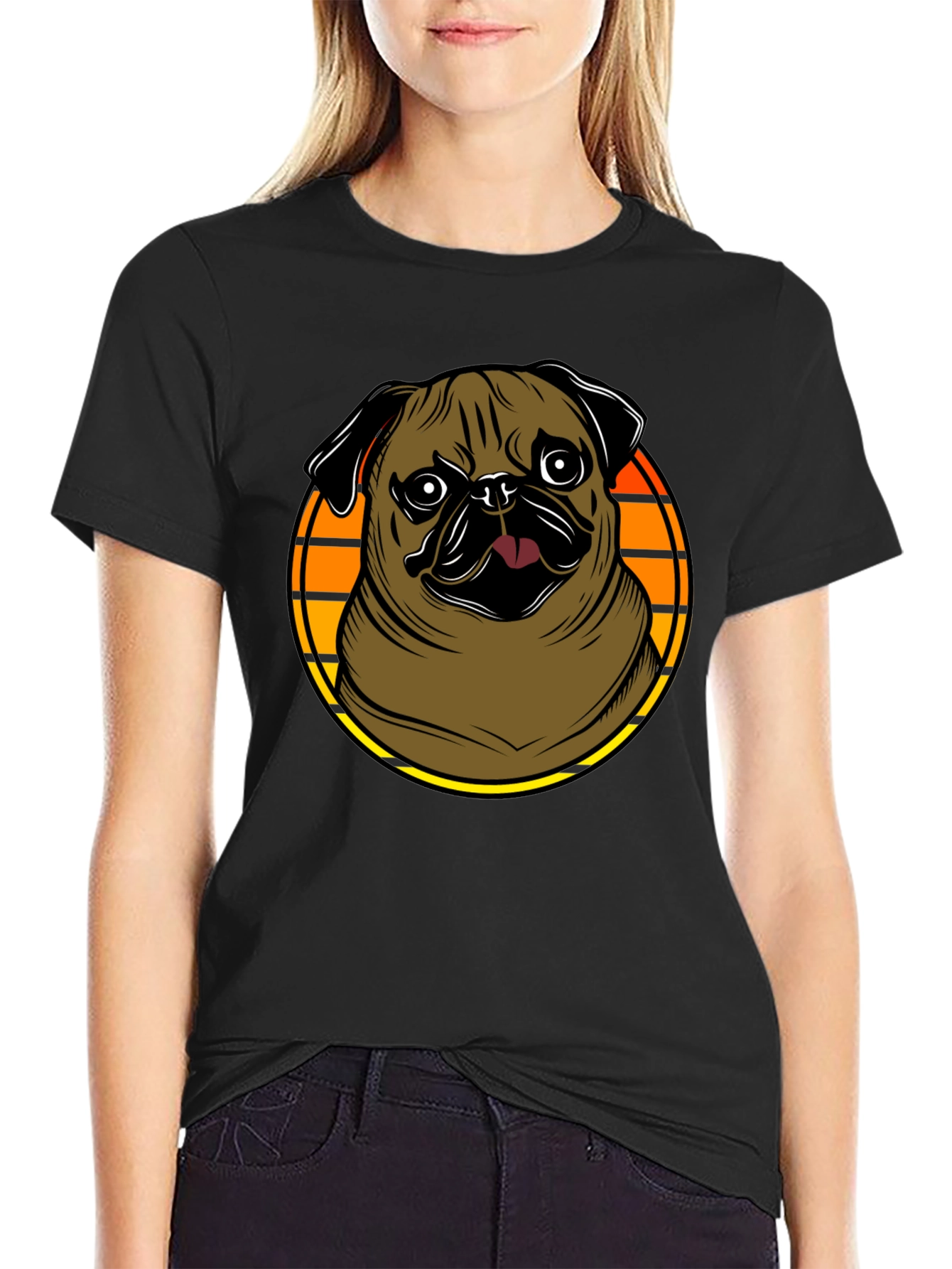 Pug Graphic Tee - Retro Sunset Design