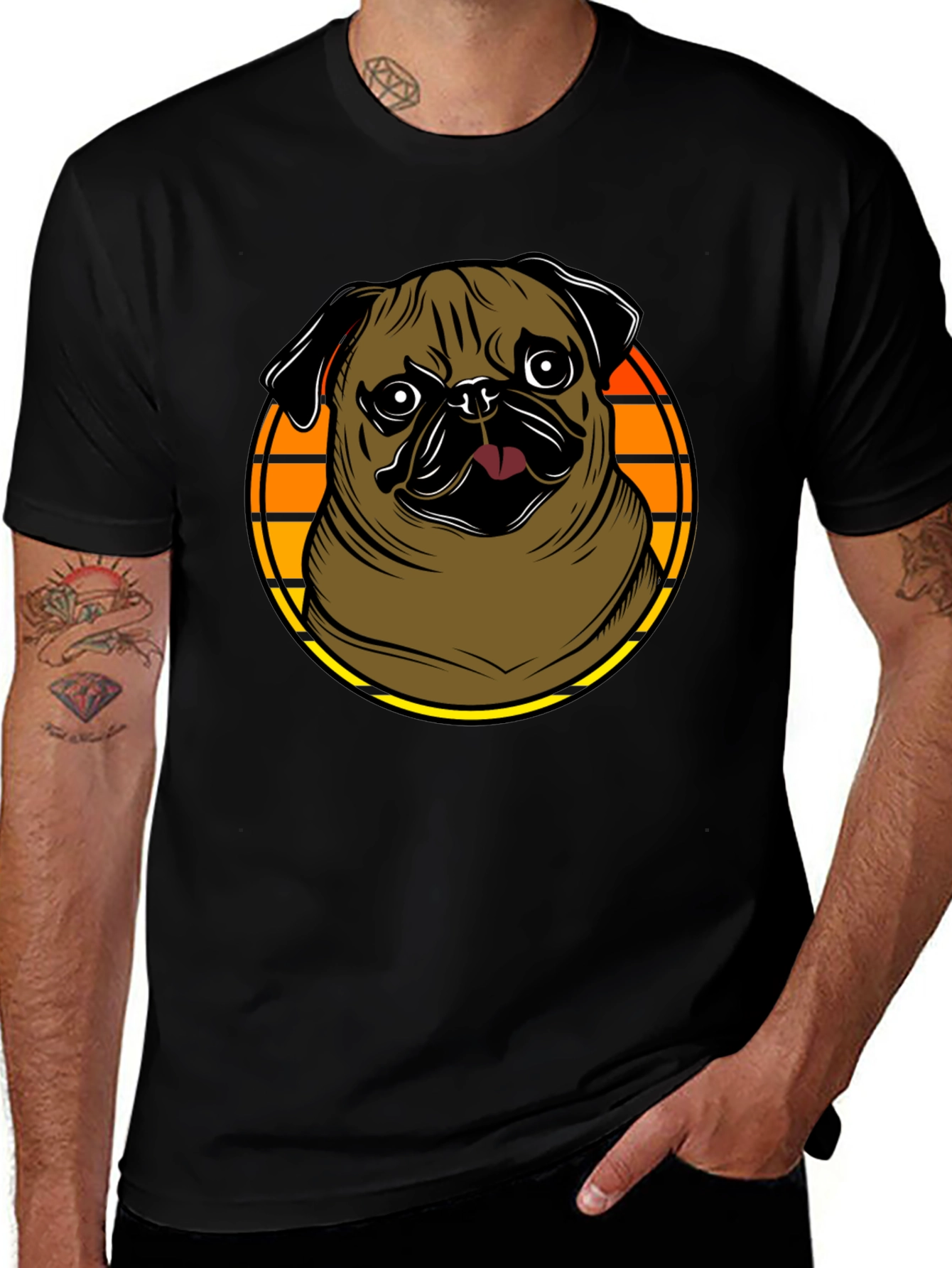 Pug Graphic Tee - Retro Sunset Design