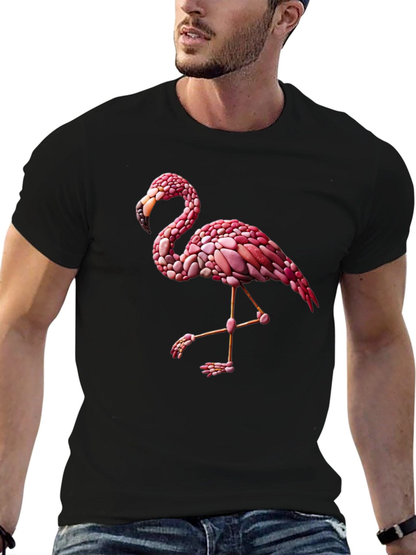 Flamingo Graphic Tee - Black Cotton Blend Casual Shirt