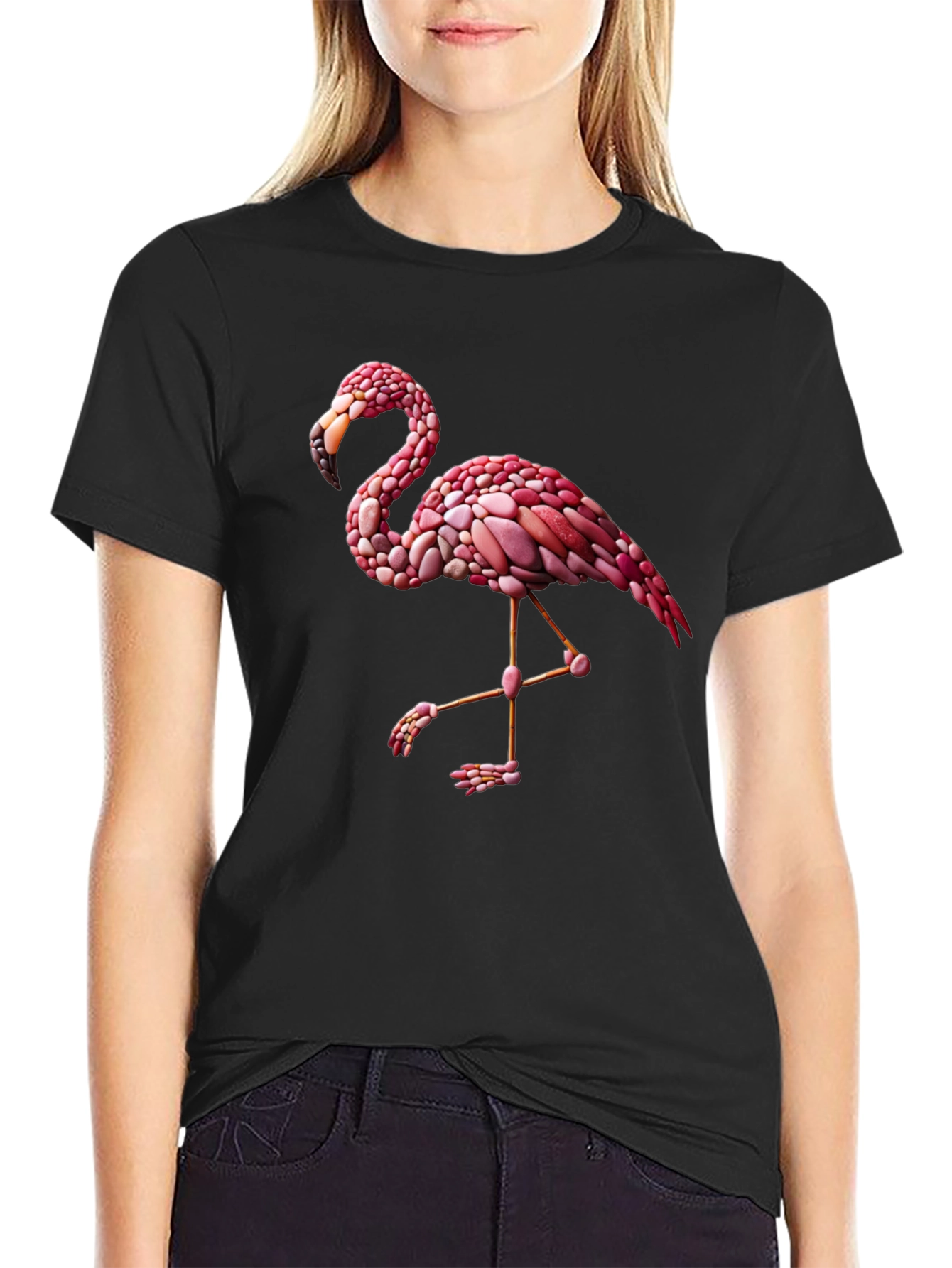 Flamingo Graphic Tee - Black Cotton Blend Casual Shirt