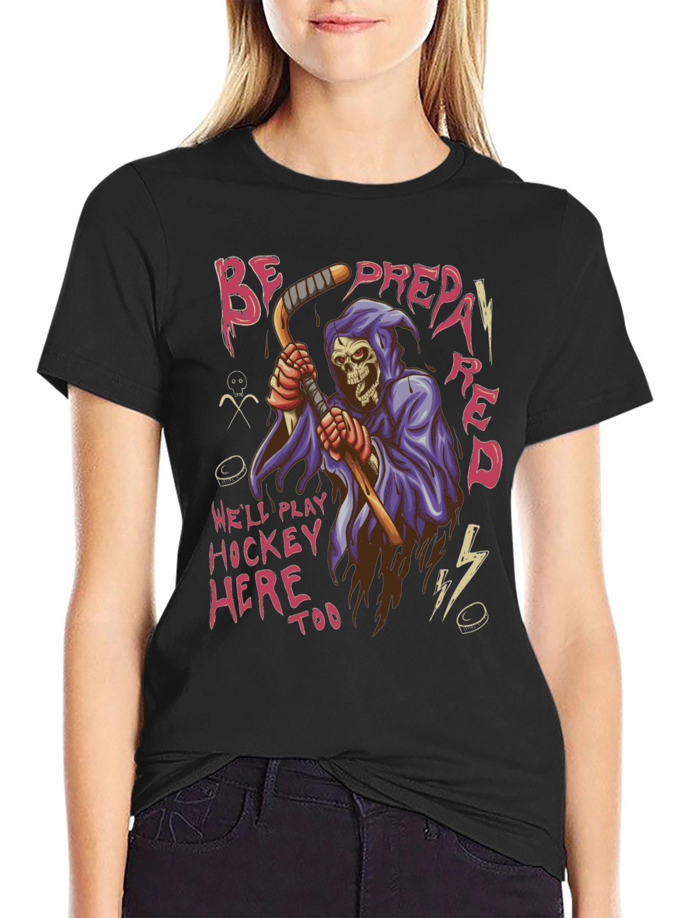 Hockey Grim Reaper Graphic T-Shirt