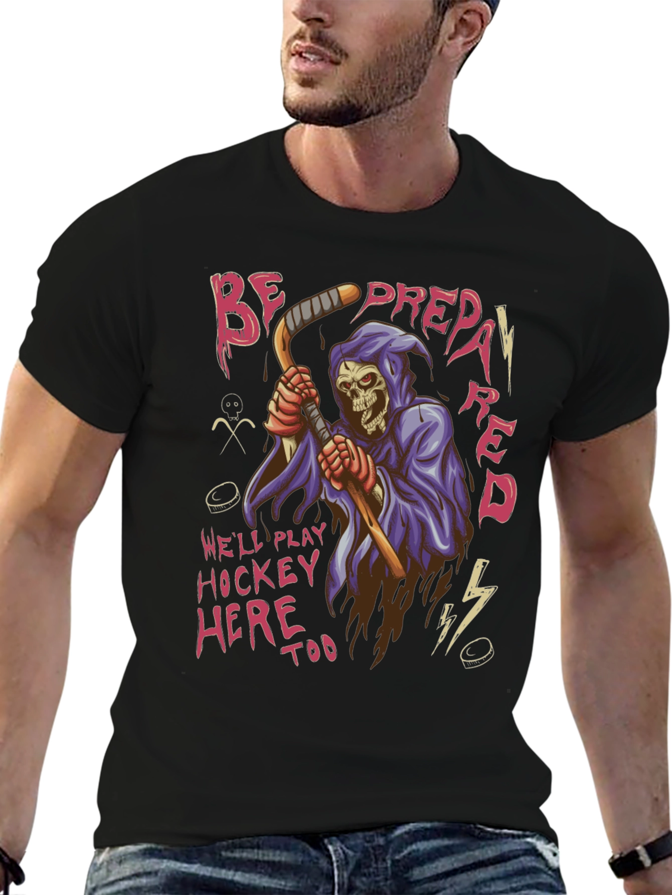 Hockey Grim Reaper Graphic T-Shirt