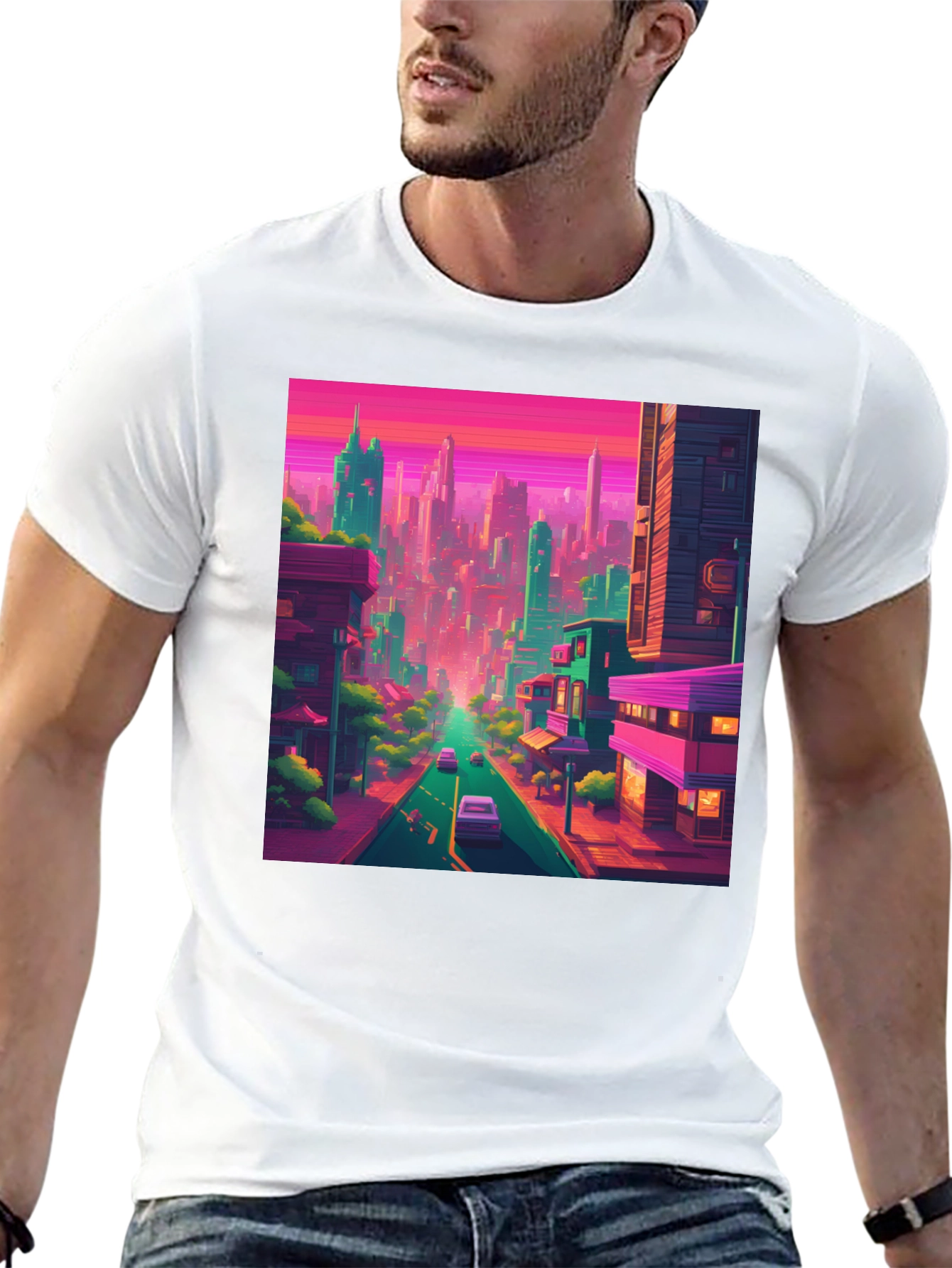 Retro Cityscape Tee - Vibrant Urban Style