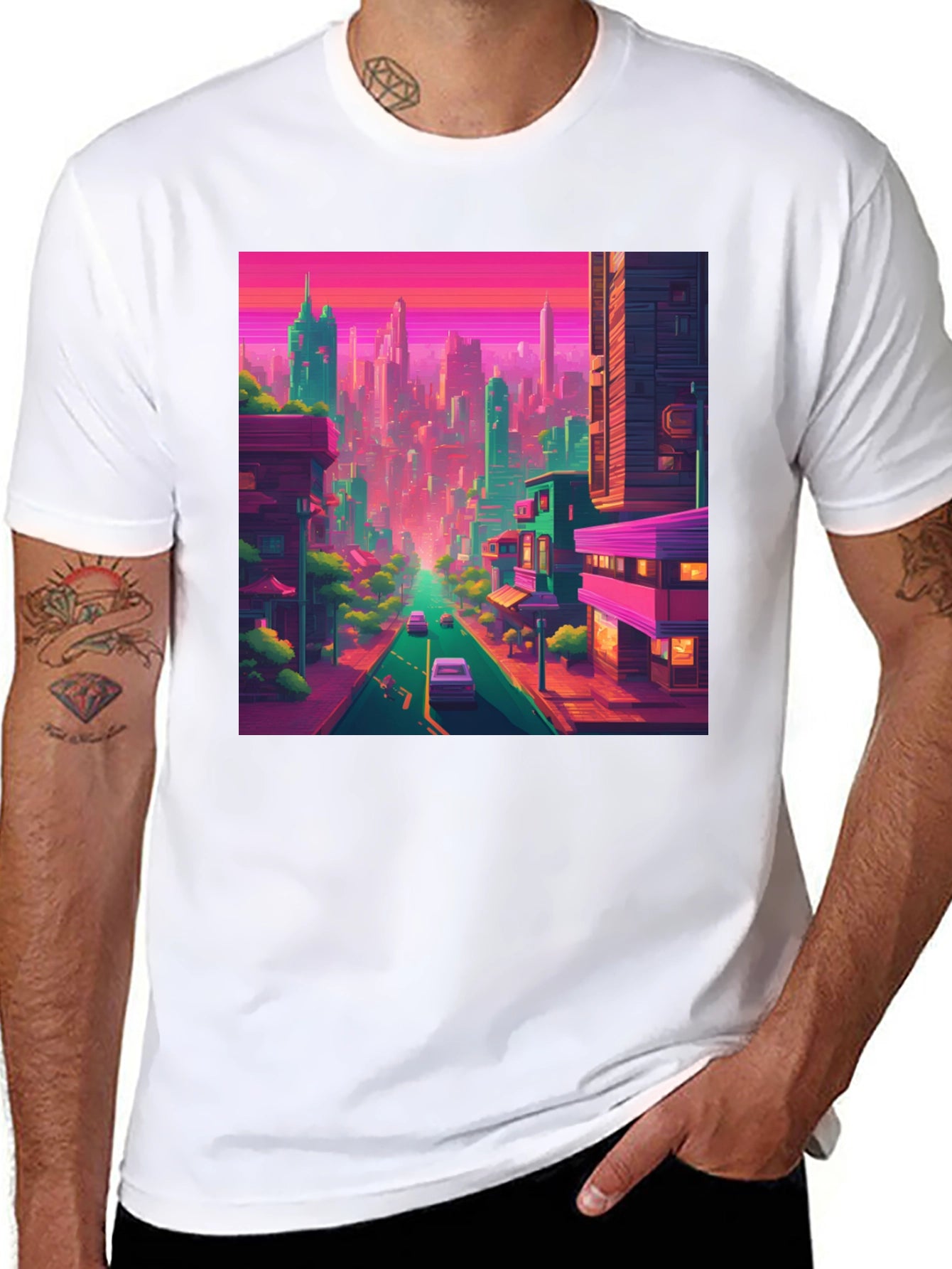 Retro Cityscape Tee - Vibrant Urban Style