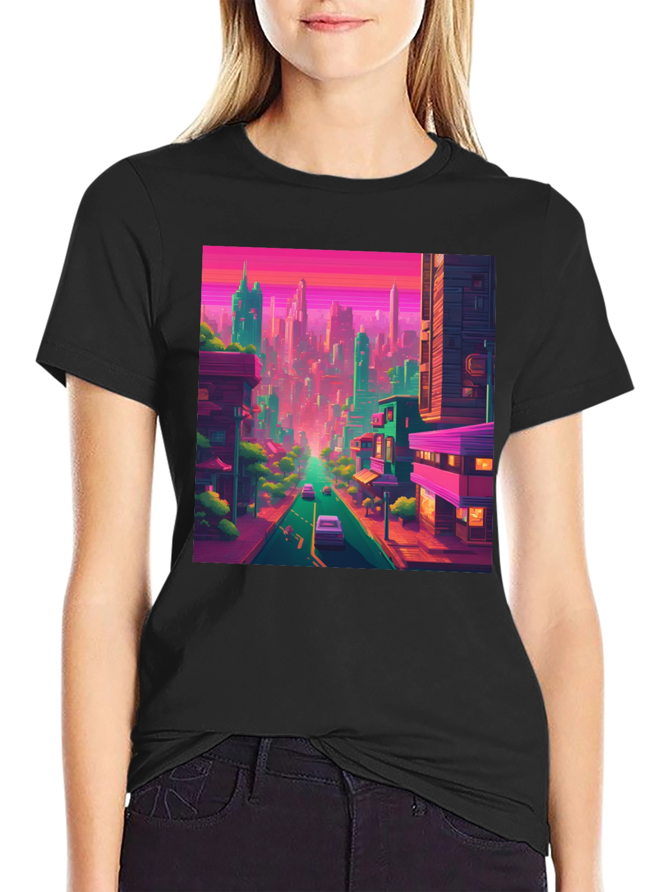 Retro Cityscape Tee - Vibrant Urban Style