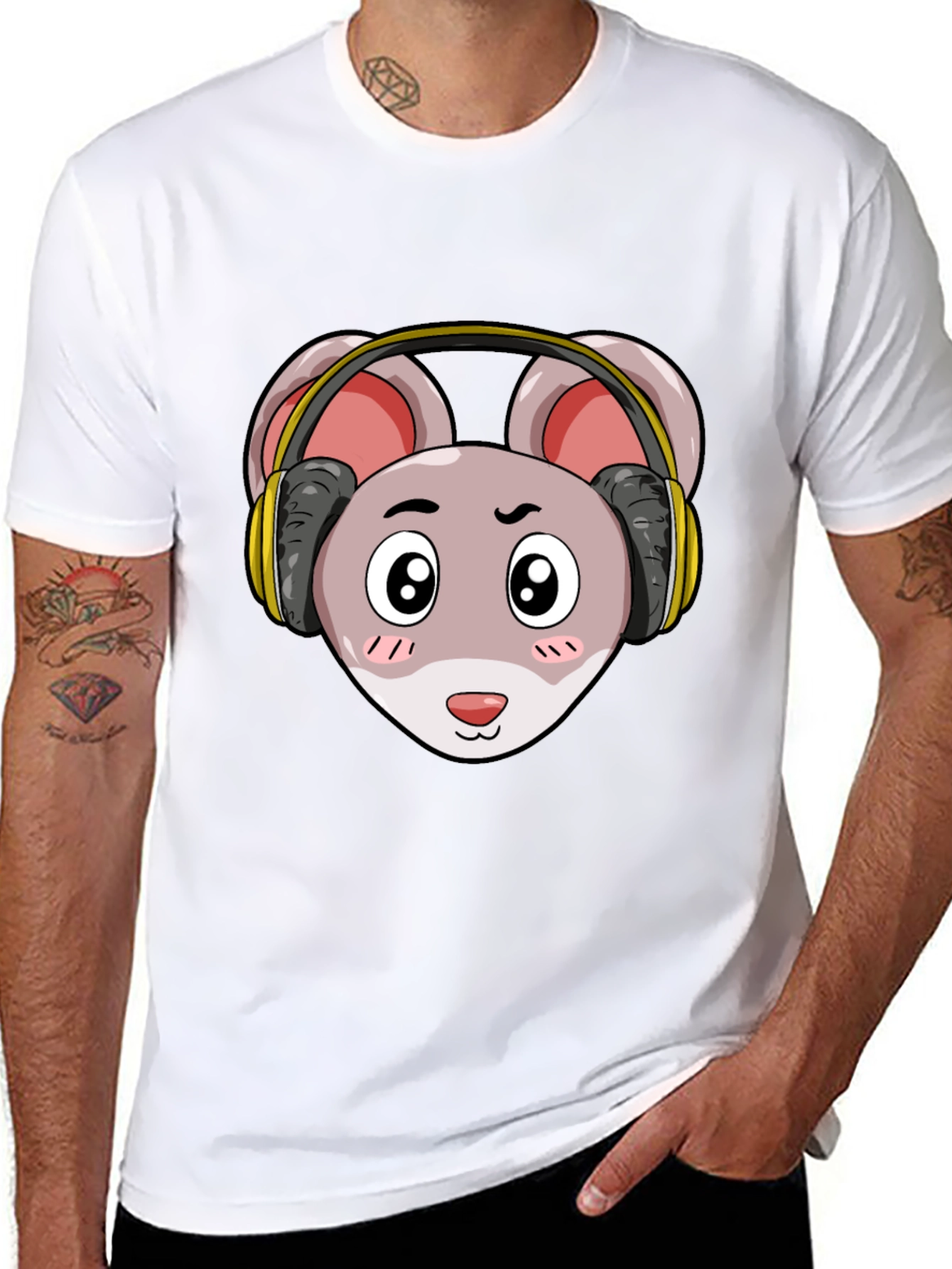Cartoon Mouse T-Shirt with Headphones