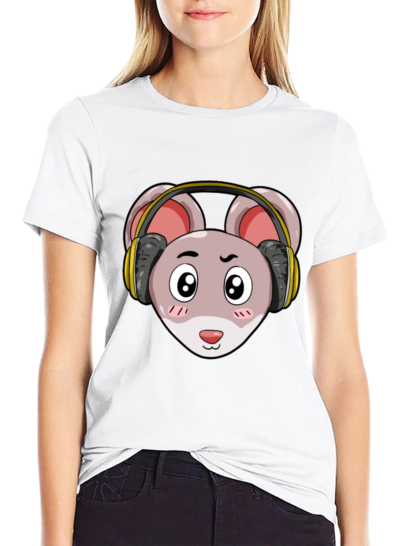 Cartoon Mouse T-Shirt with Headphones
