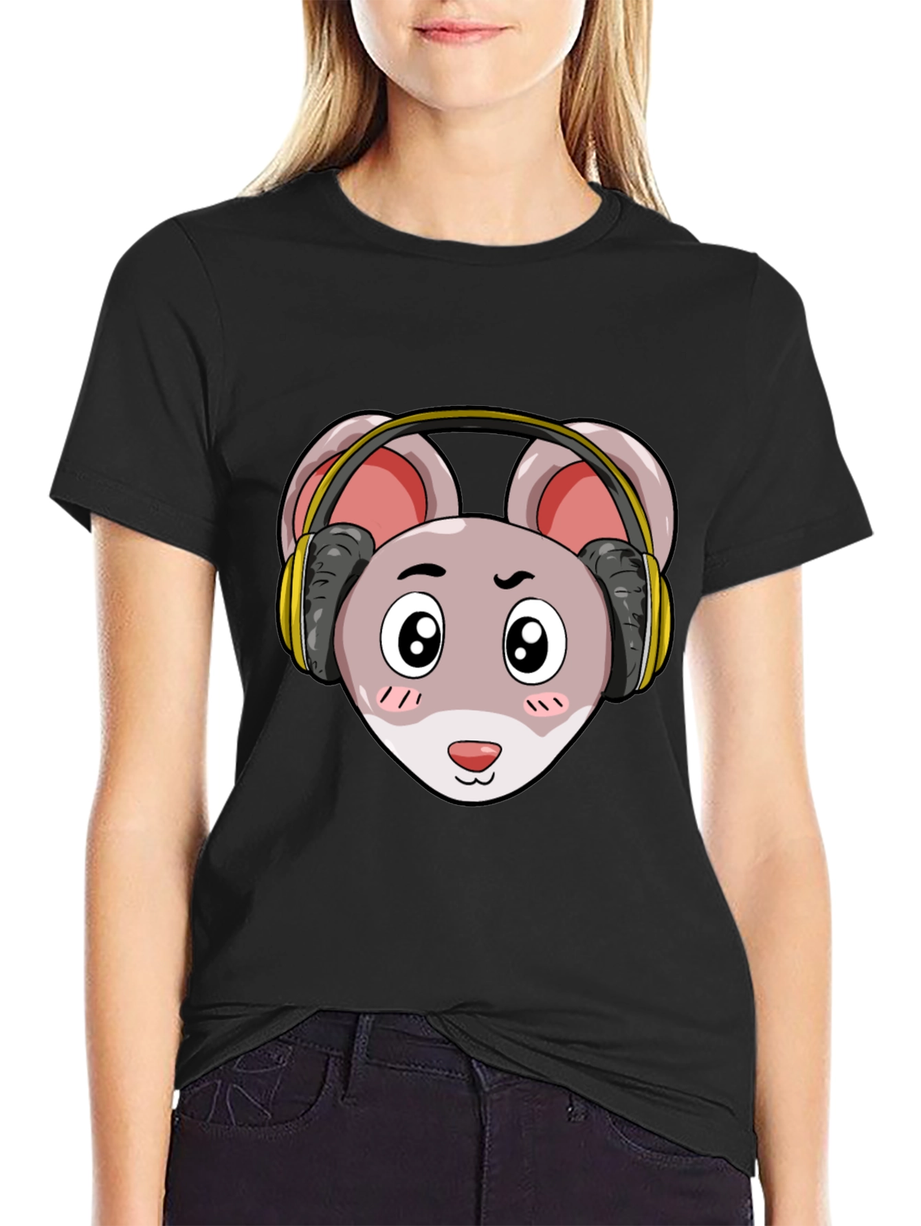 Cartoon Mouse T-Shirt with Headphones