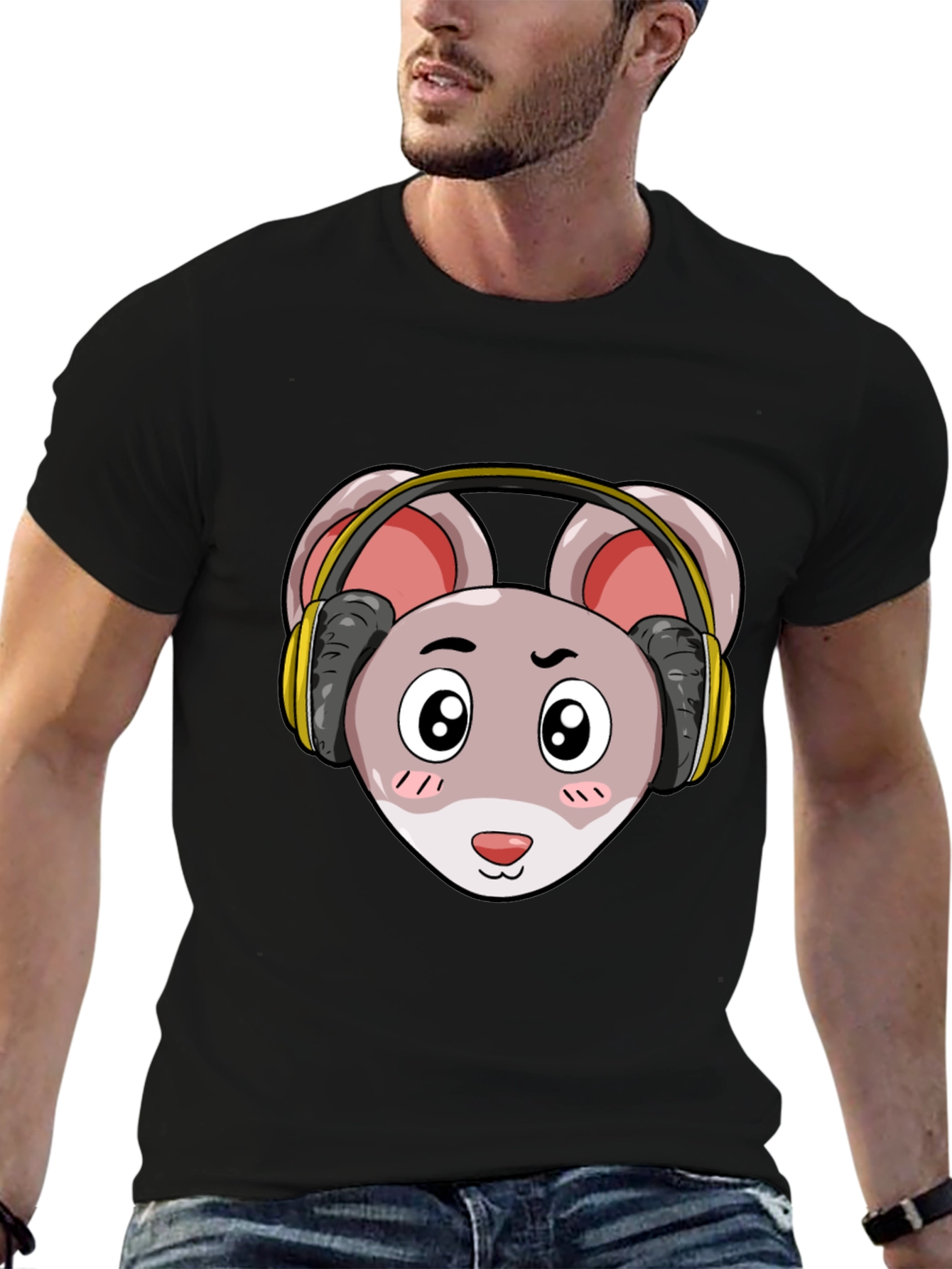 Cartoon Mouse T-Shirt with Headphones