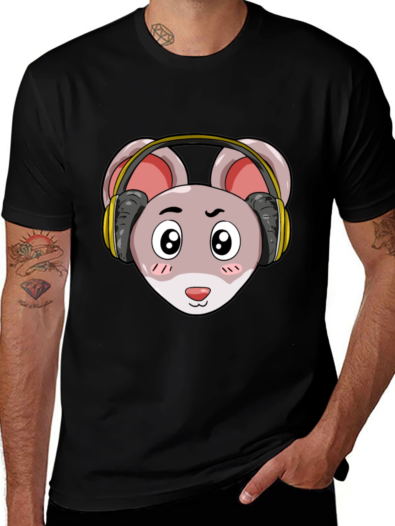 Cartoon Mouse T-Shirt with Headphones