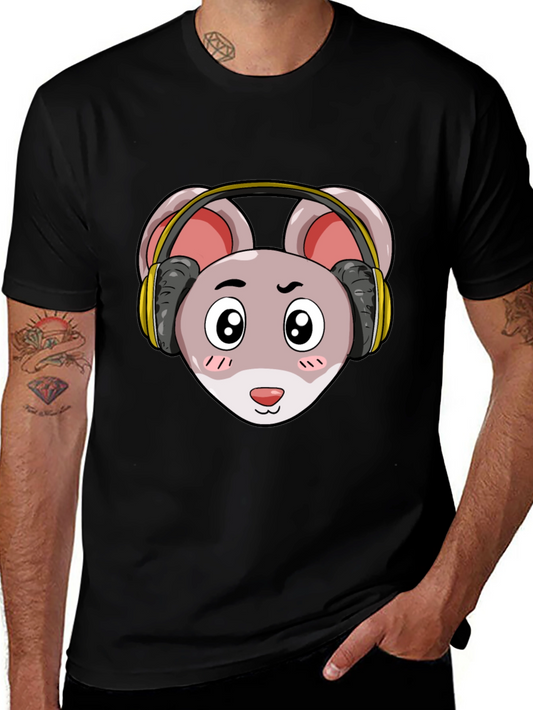 Cartoon Mouse T-Shirt with Headphones