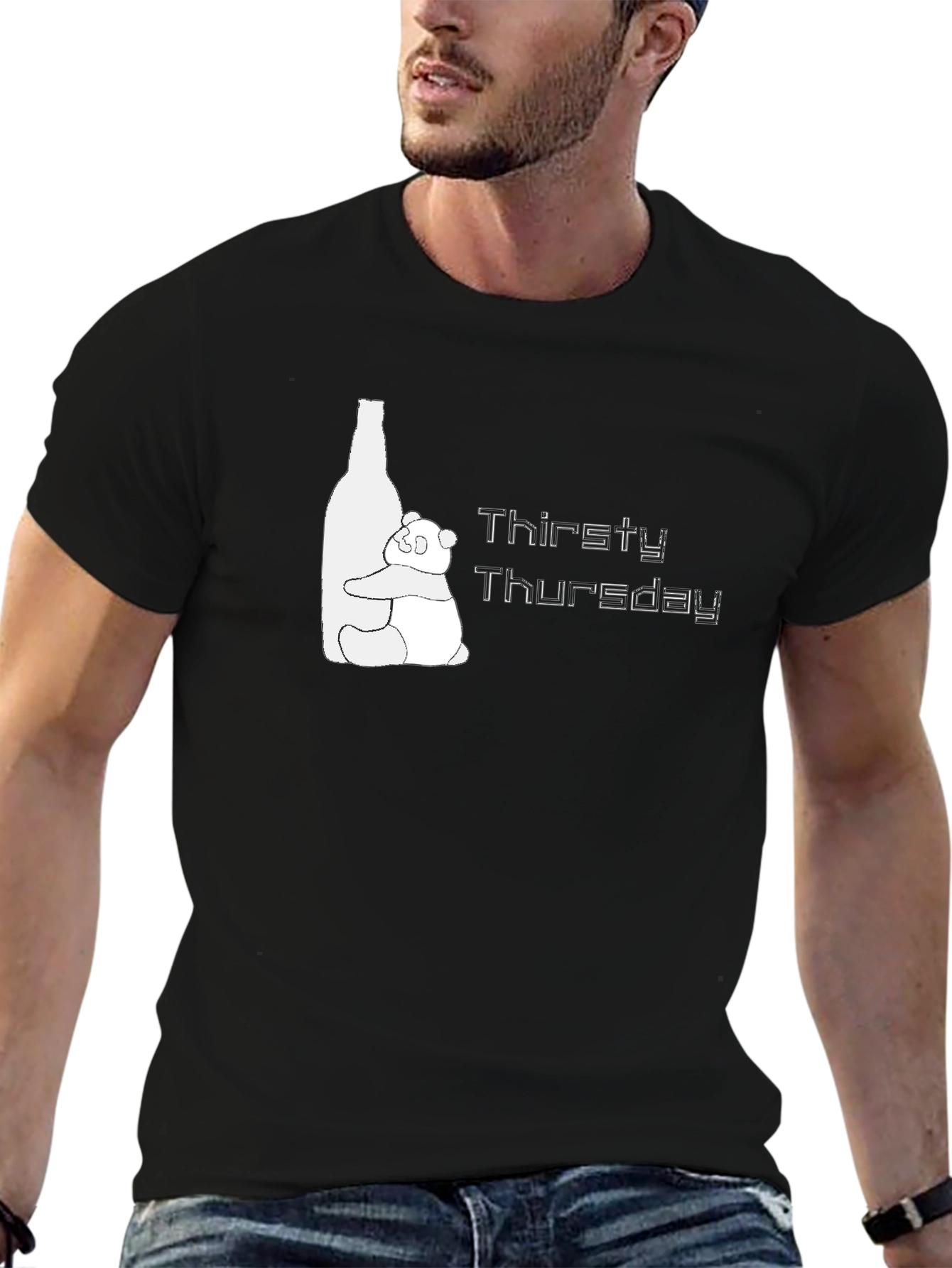Thirsty Thursday Graphic Tee - Panda & Bottle Design