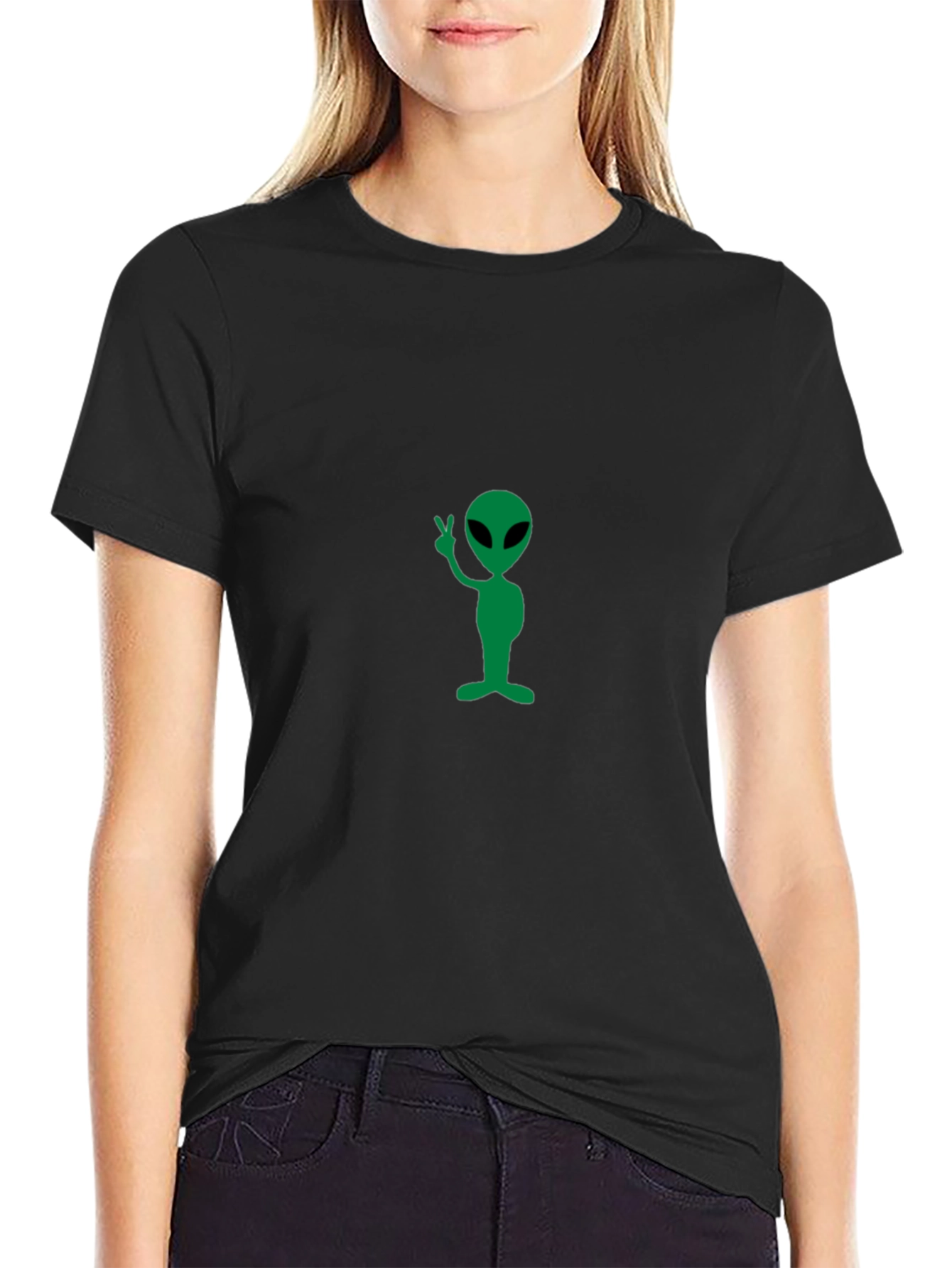 Alien Peace Sign Black T-Shirt