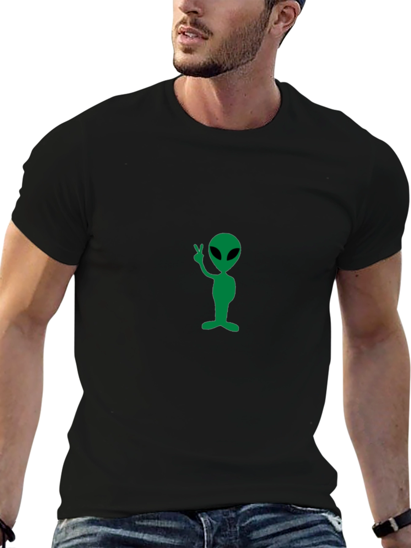 Alien Peace Sign Black T-Shirt