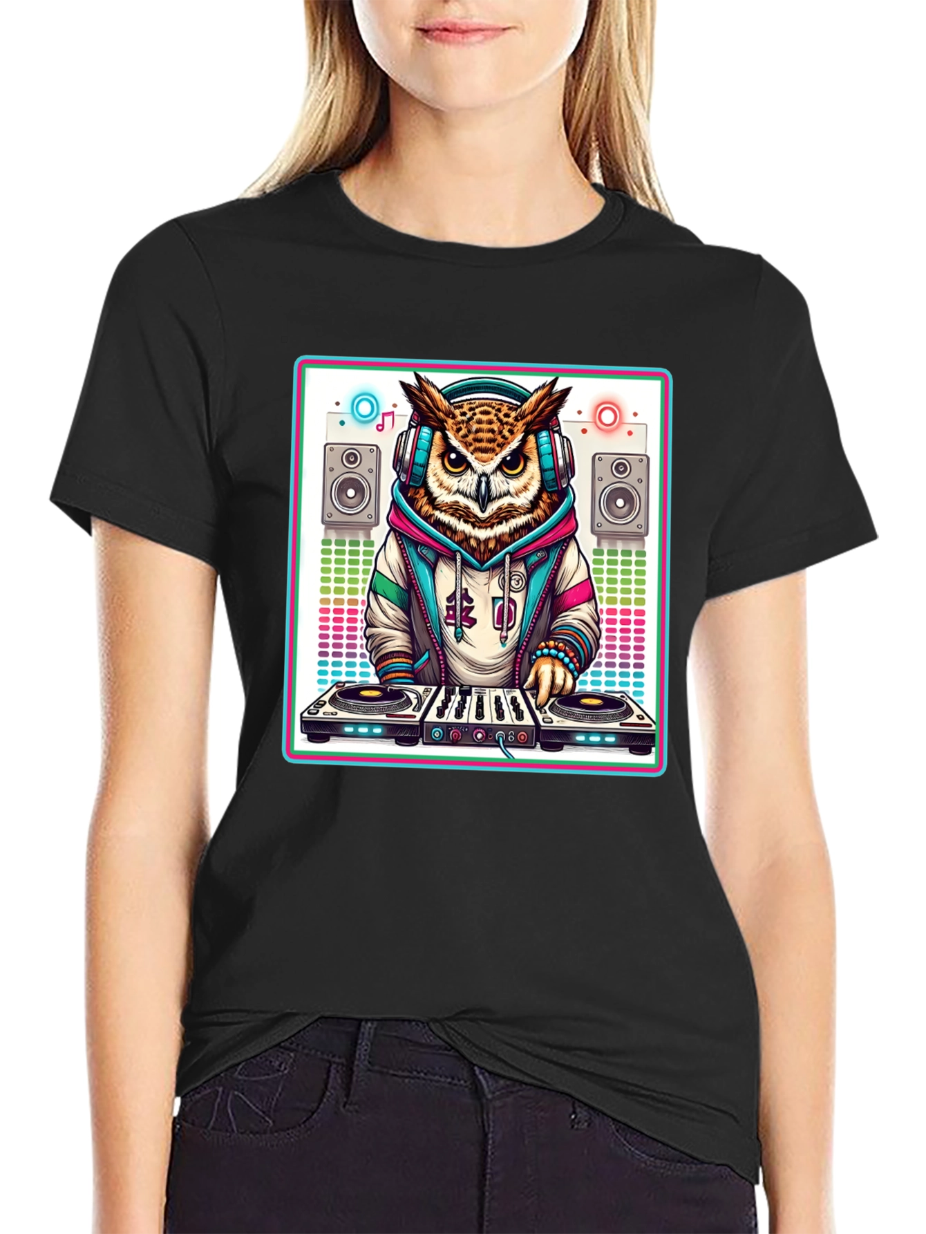 DJ Owl Graphic Tee - Cool Party Animal Shirt