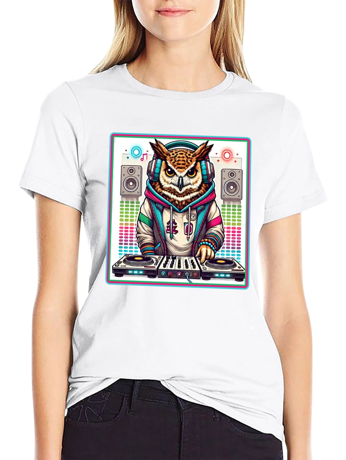 DJ Owl Graphic Tee - Cool Party Animal Shirt