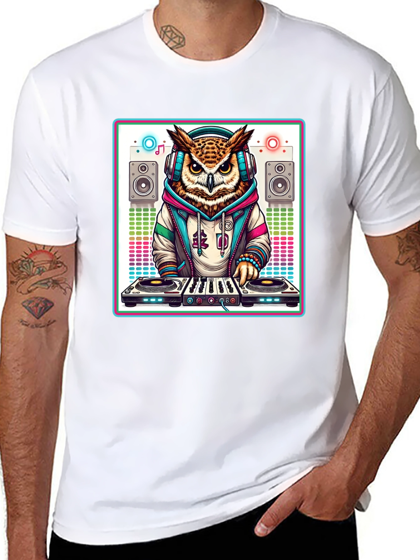 DJ Owl Graphic Tee - Cool Party Animal Shirt