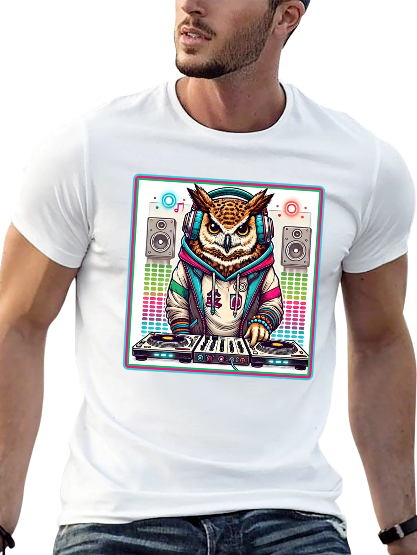 DJ Owl Graphic Tee - Cool Party Animal Shirt