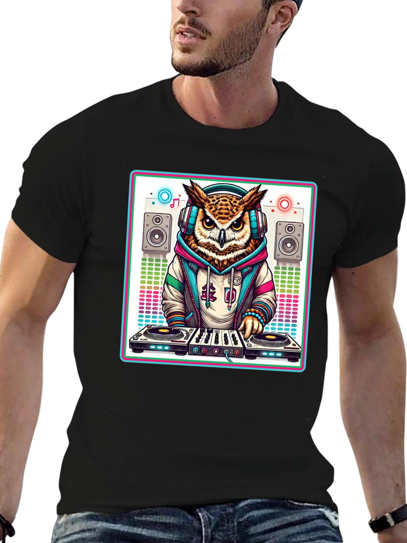 DJ Owl Graphic Tee - Cool Party Animal Shirt