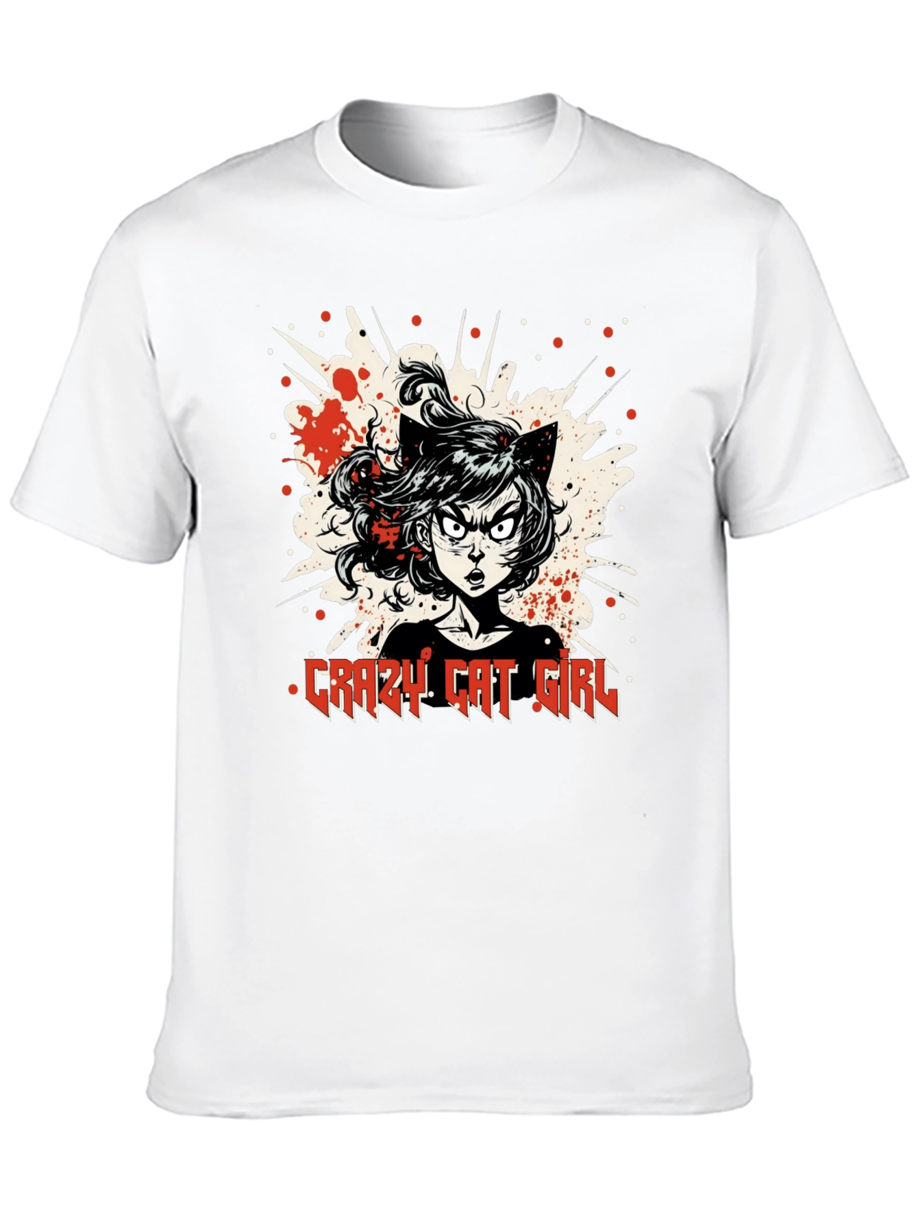 Crazy Cat Girl Graphic T-Shirt - Black