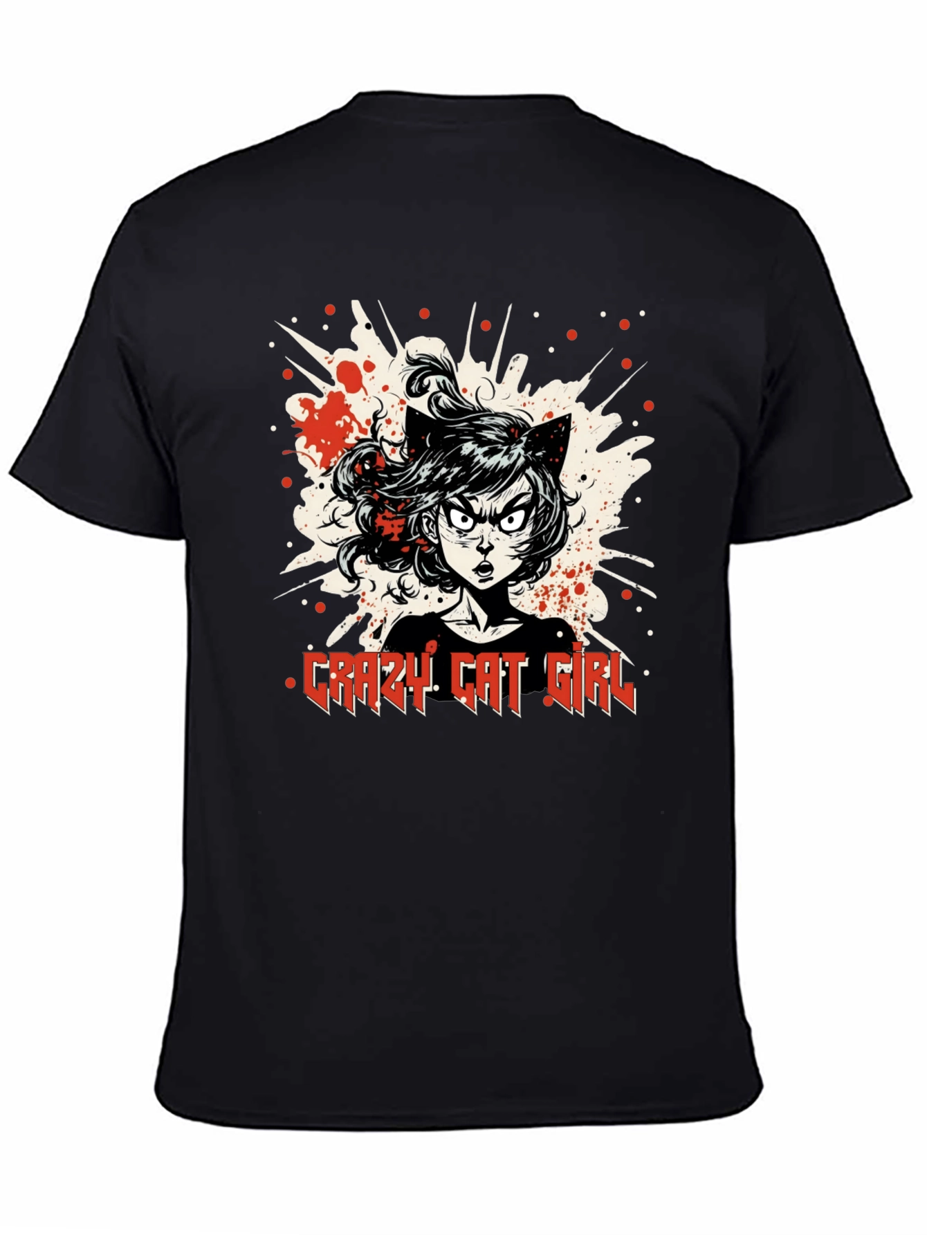 Crazy Cat Girl Graphic T-Shirt - Black