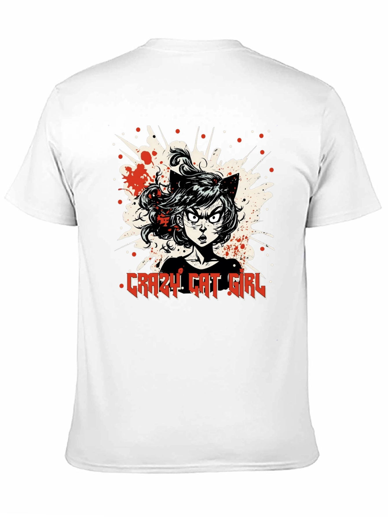 Crazy Cat Girl Graphic T-Shirt - Black
