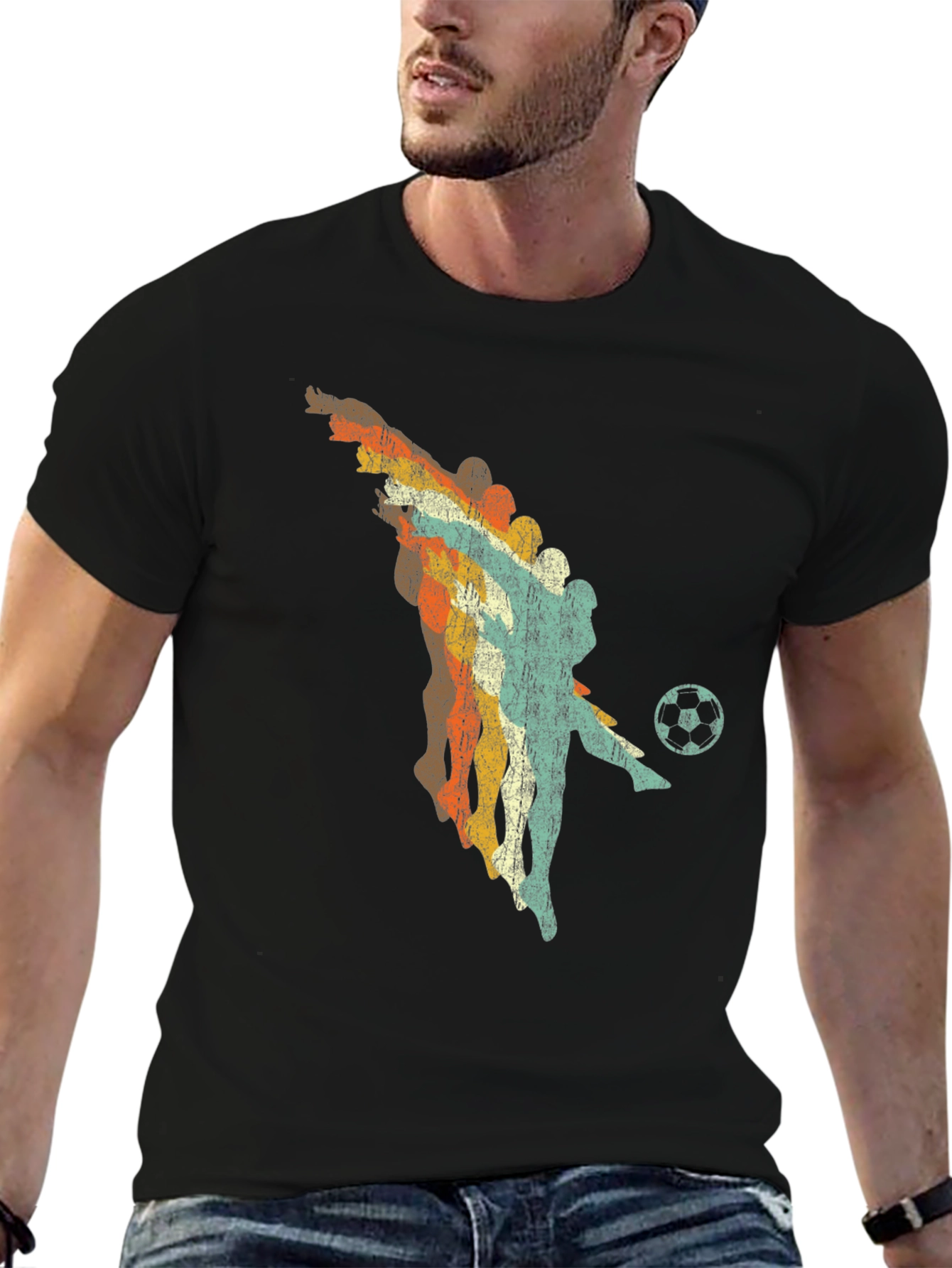 Retro Soccer Player Black Graphic Tee