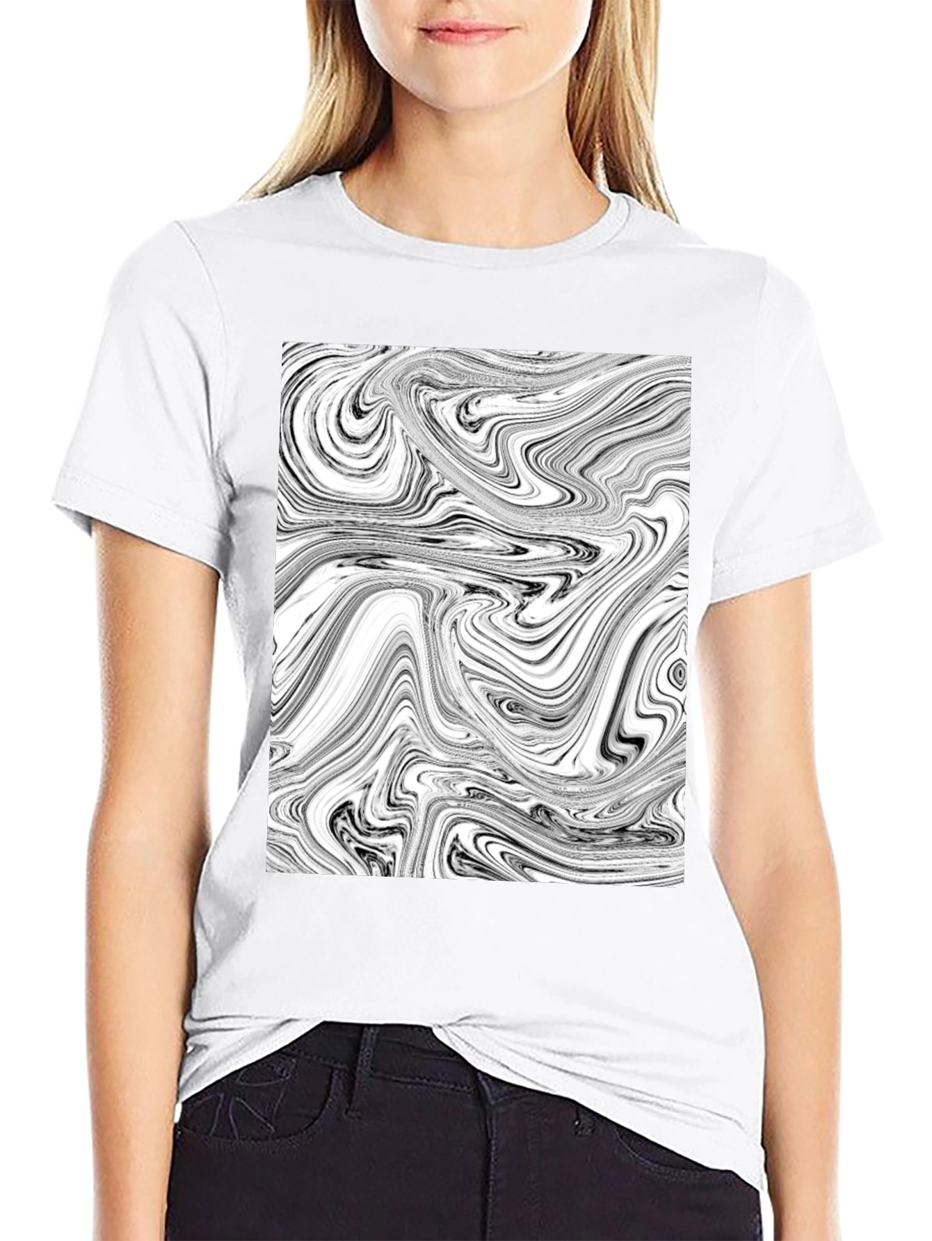 Abstract Swirl Graphic Black T-Shirt