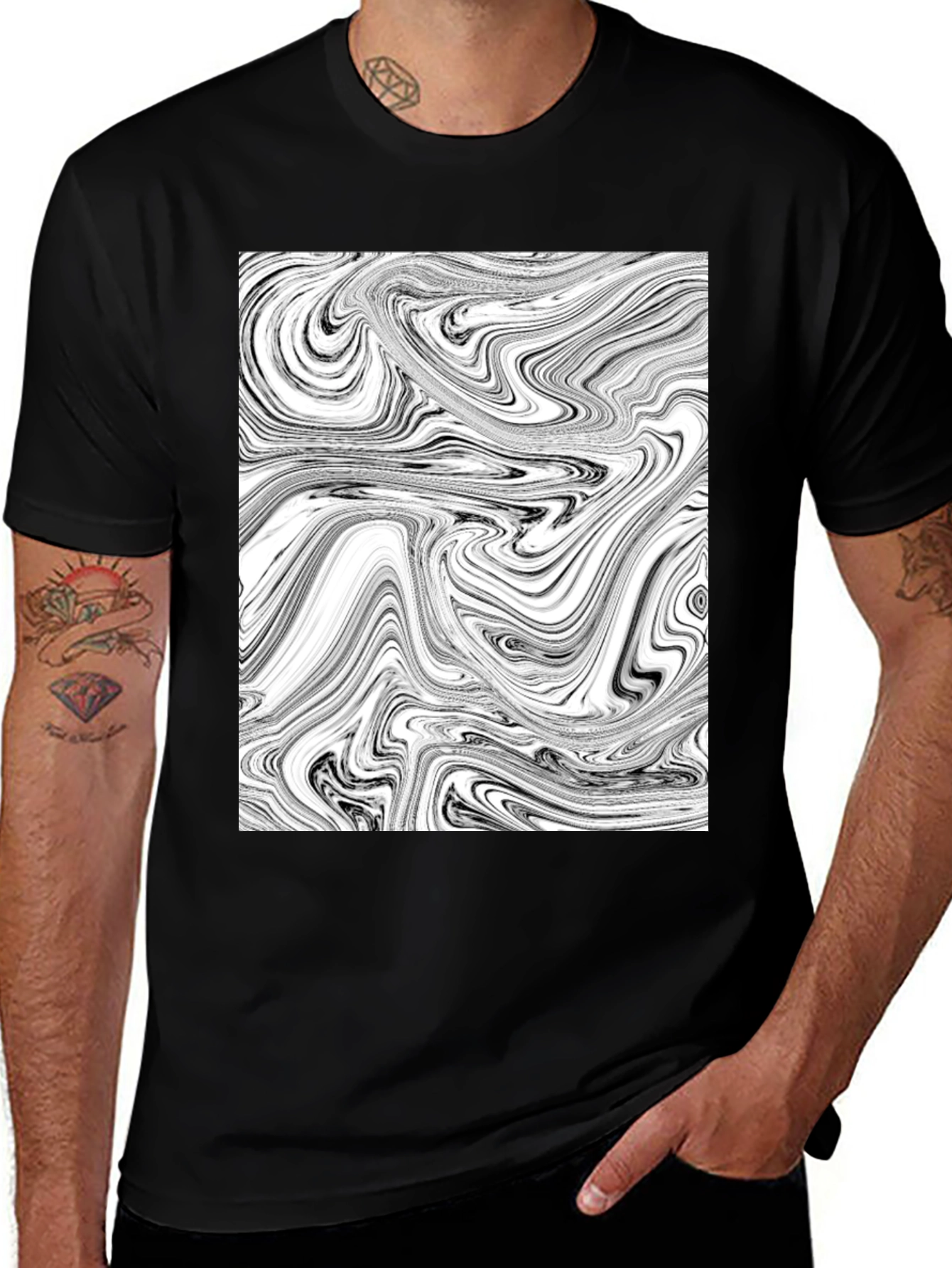 Abstract Swirl Graphic Black T-Shirt