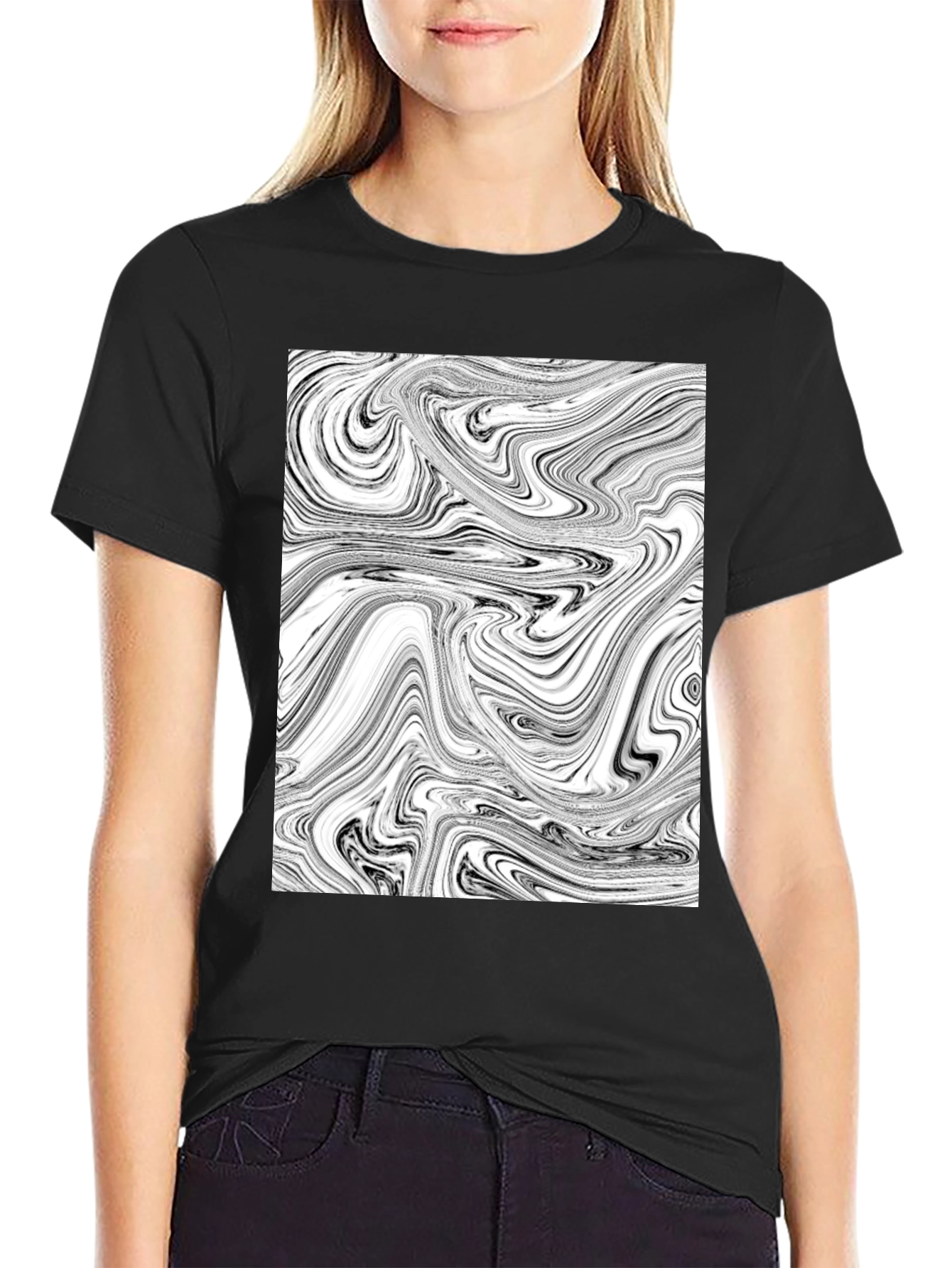 Abstract Swirl Graphic Black T-Shirt