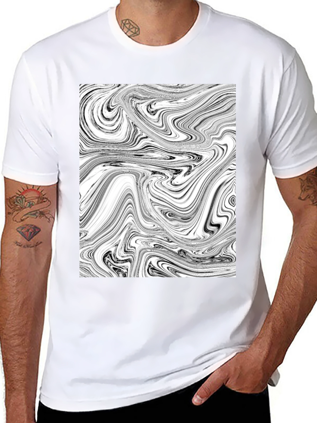 Abstract Swirl Graphic Black T-Shirt