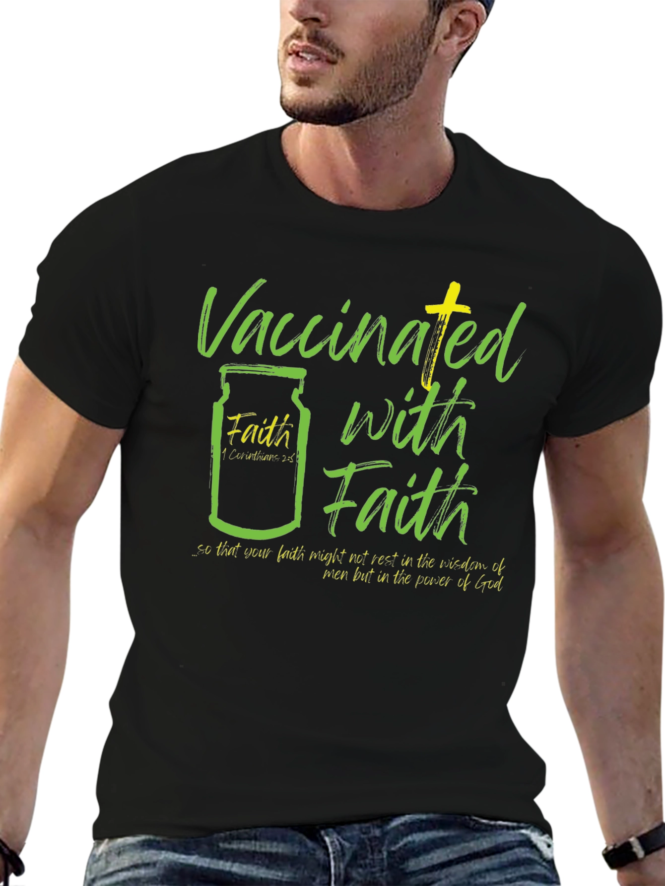 Vaccinated with Faith T-Shirt - Religious Design