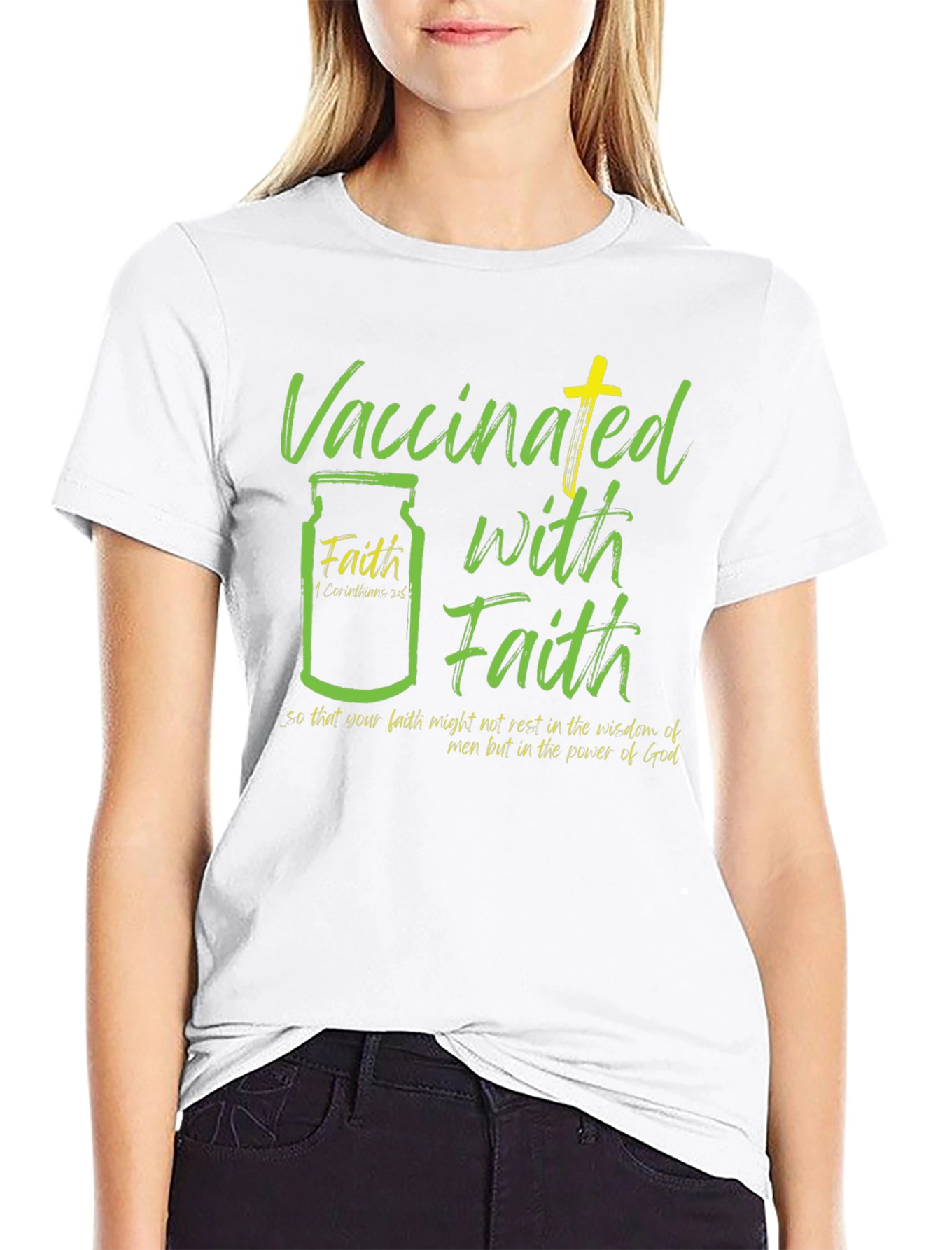 Vaccinated with Faith T-Shirt - Religious Design