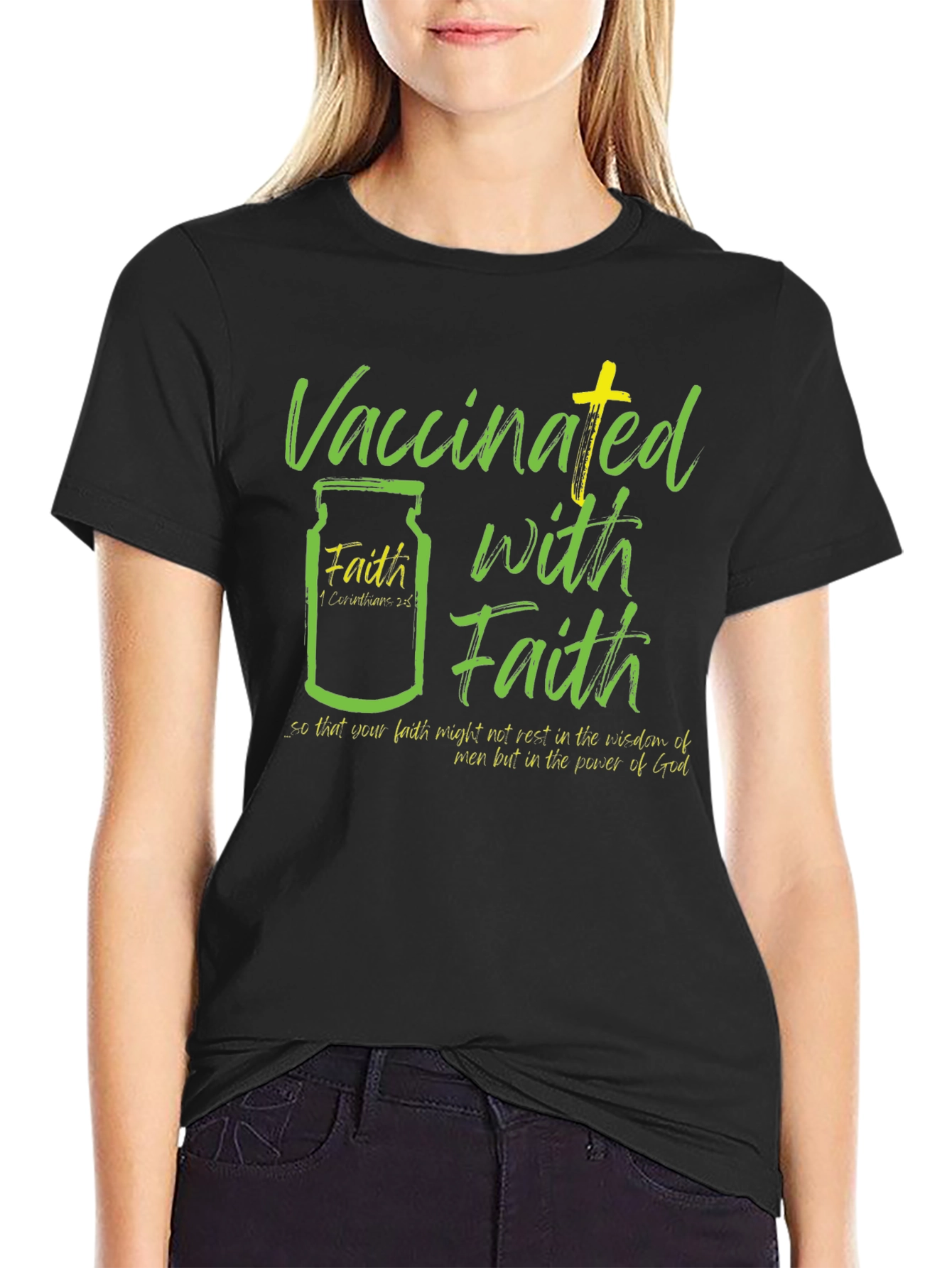 Vaccinated with Faith T-Shirt - Religious Design