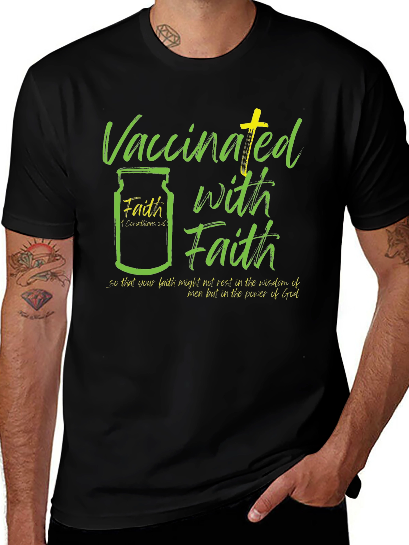 Vaccinated with Faith T-Shirt - Religious Design