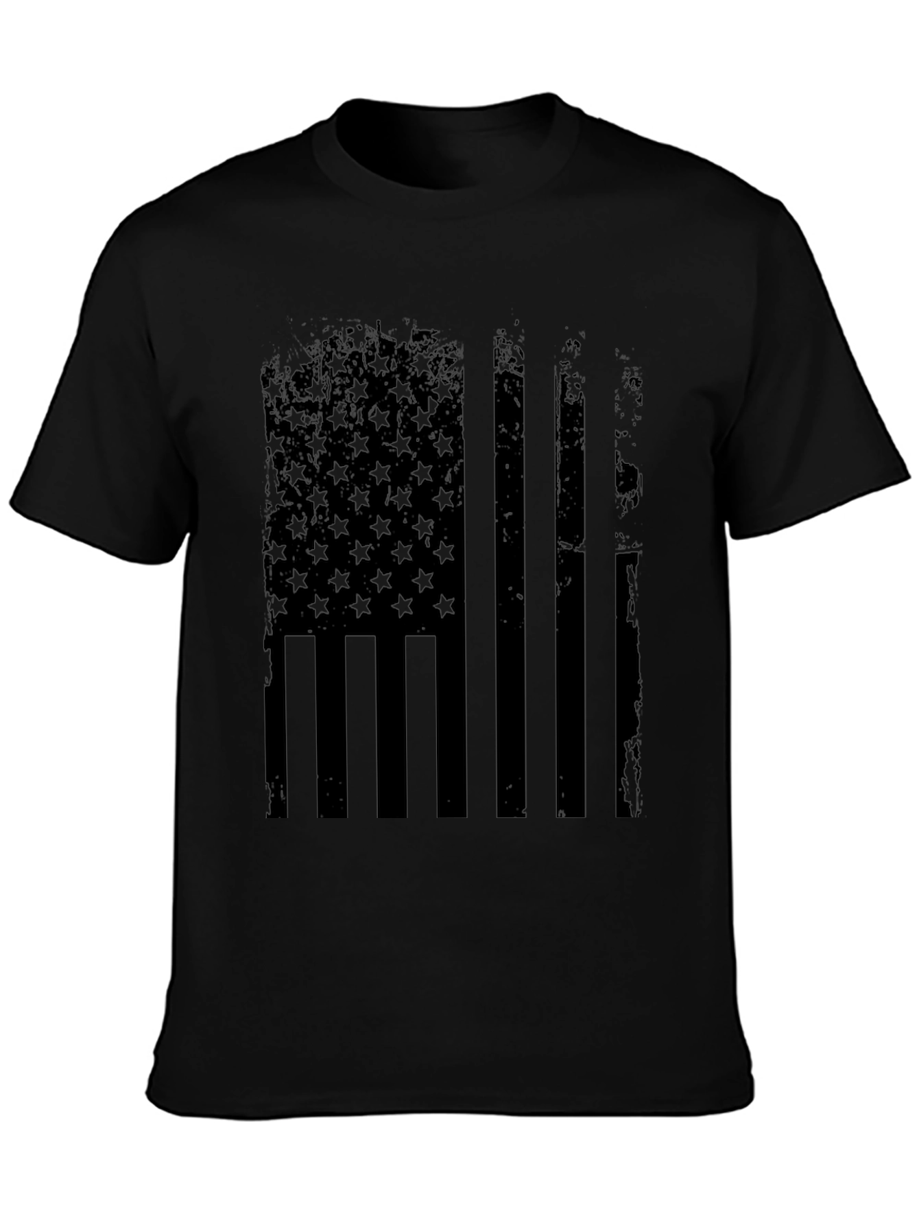 Distressed American Flag Graphic Tee - Black