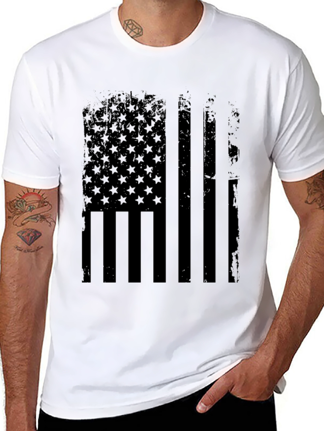 Distressed American Flag Graphic Tee - Black