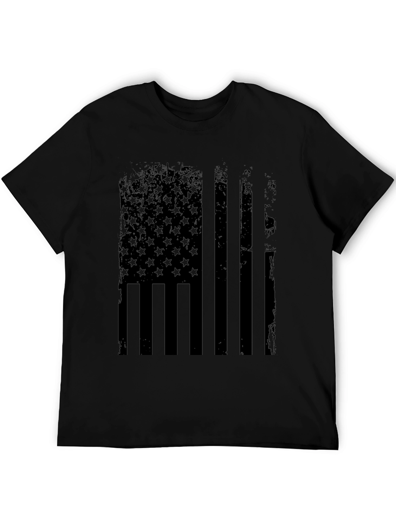 Distressed American Flag Graphic Tee - Black