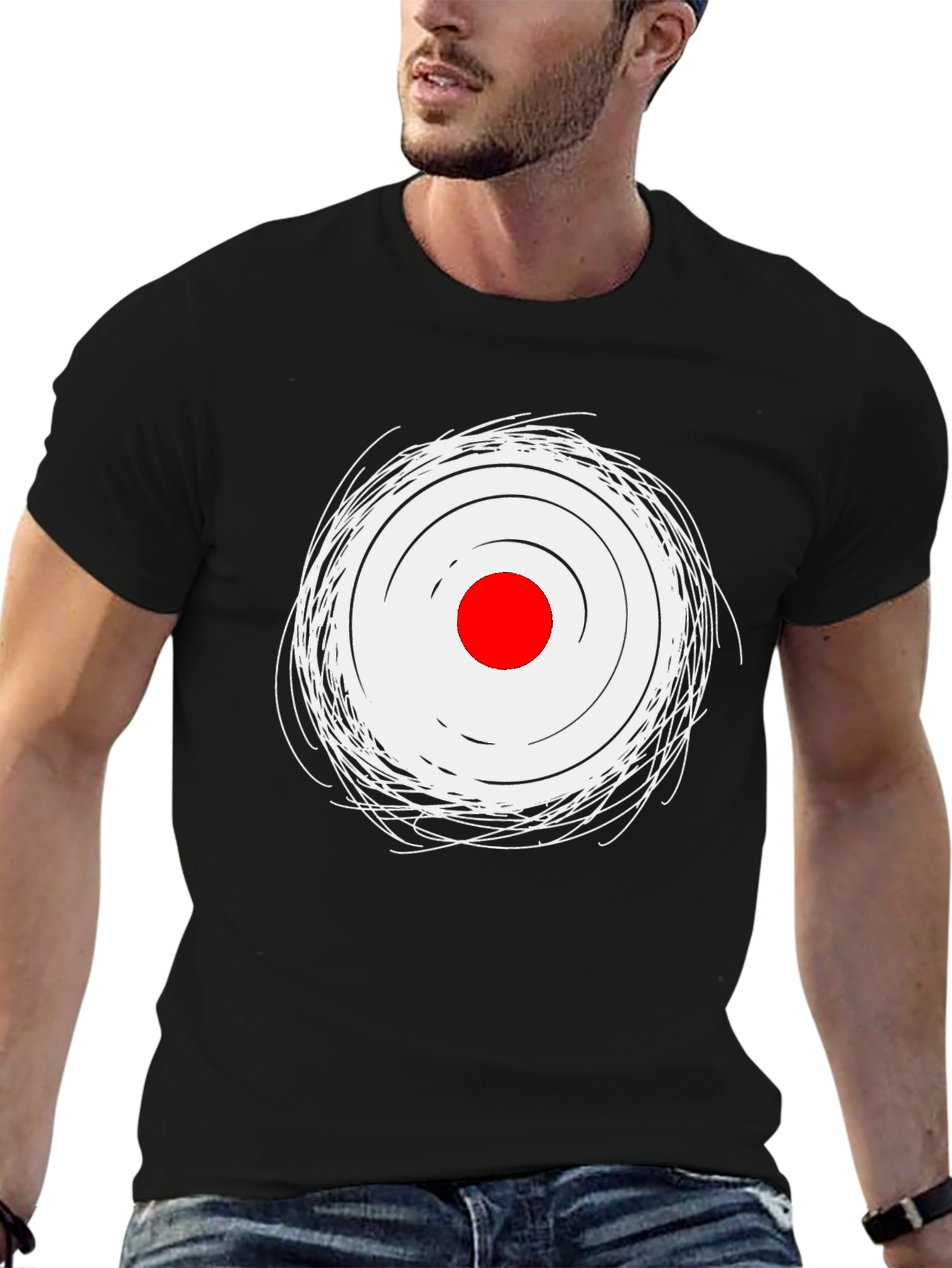 Mens Black Tee with Abstract Target Graphic